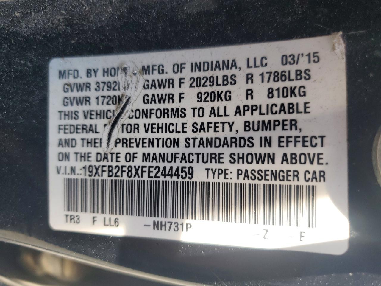 2015 Honda Civic Ex Black vin: 19XFB2F8XFE244459