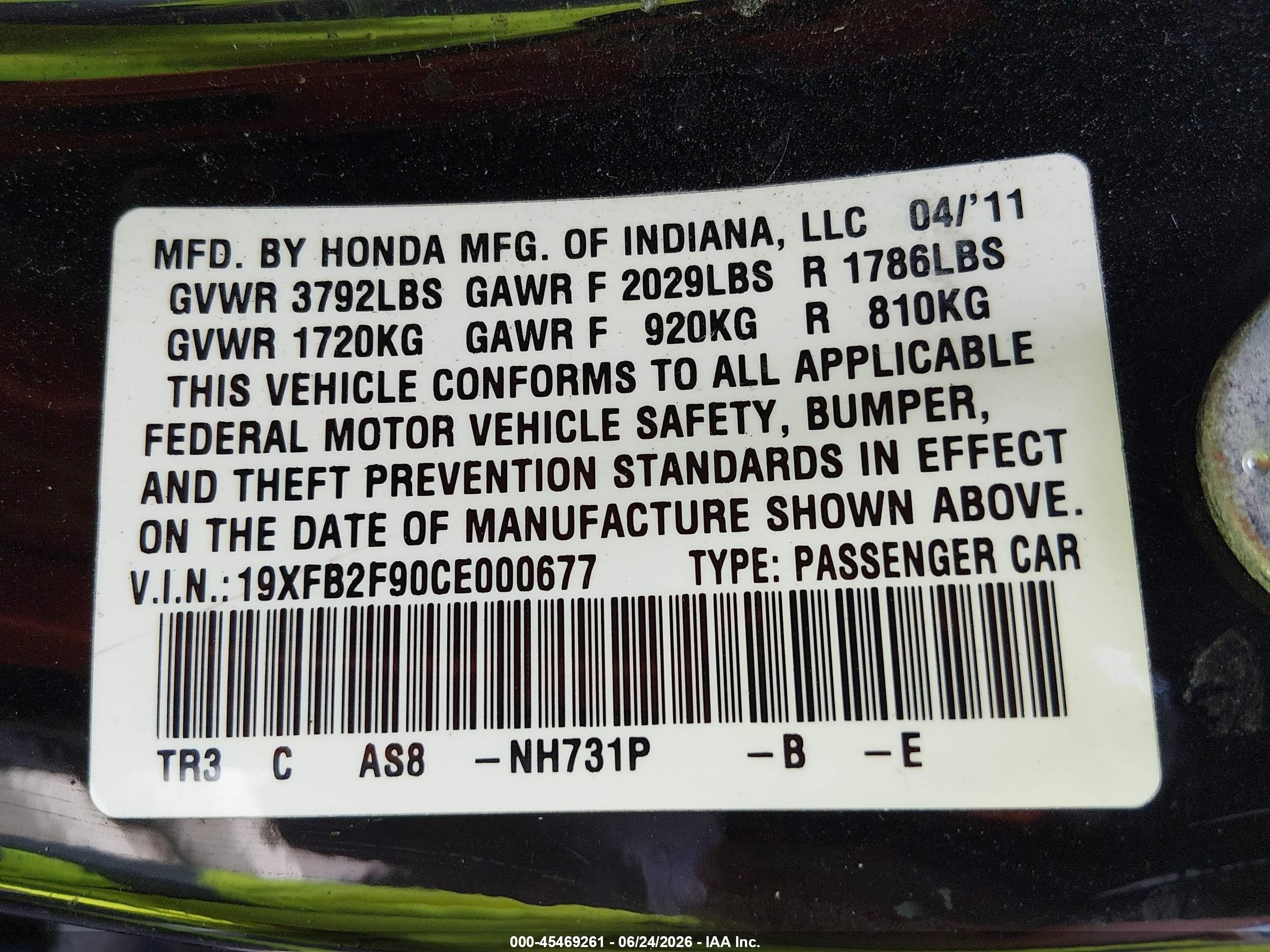 2012 Honda Civic Ex-l Black vin: 19XFB2F90CE000677