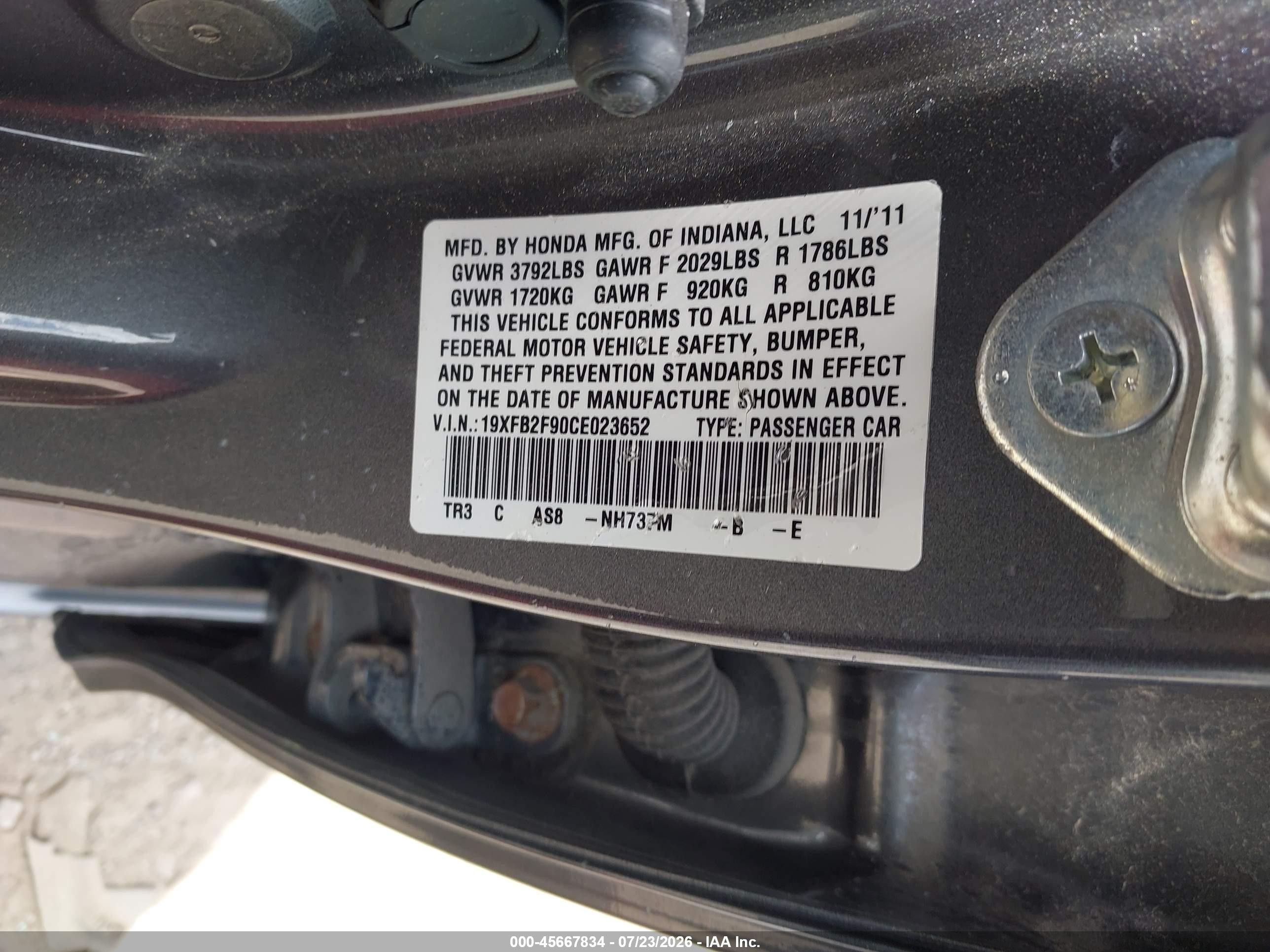 2012 Honda Civic Ex-l Gray vin: 19XFB2F90CE023652