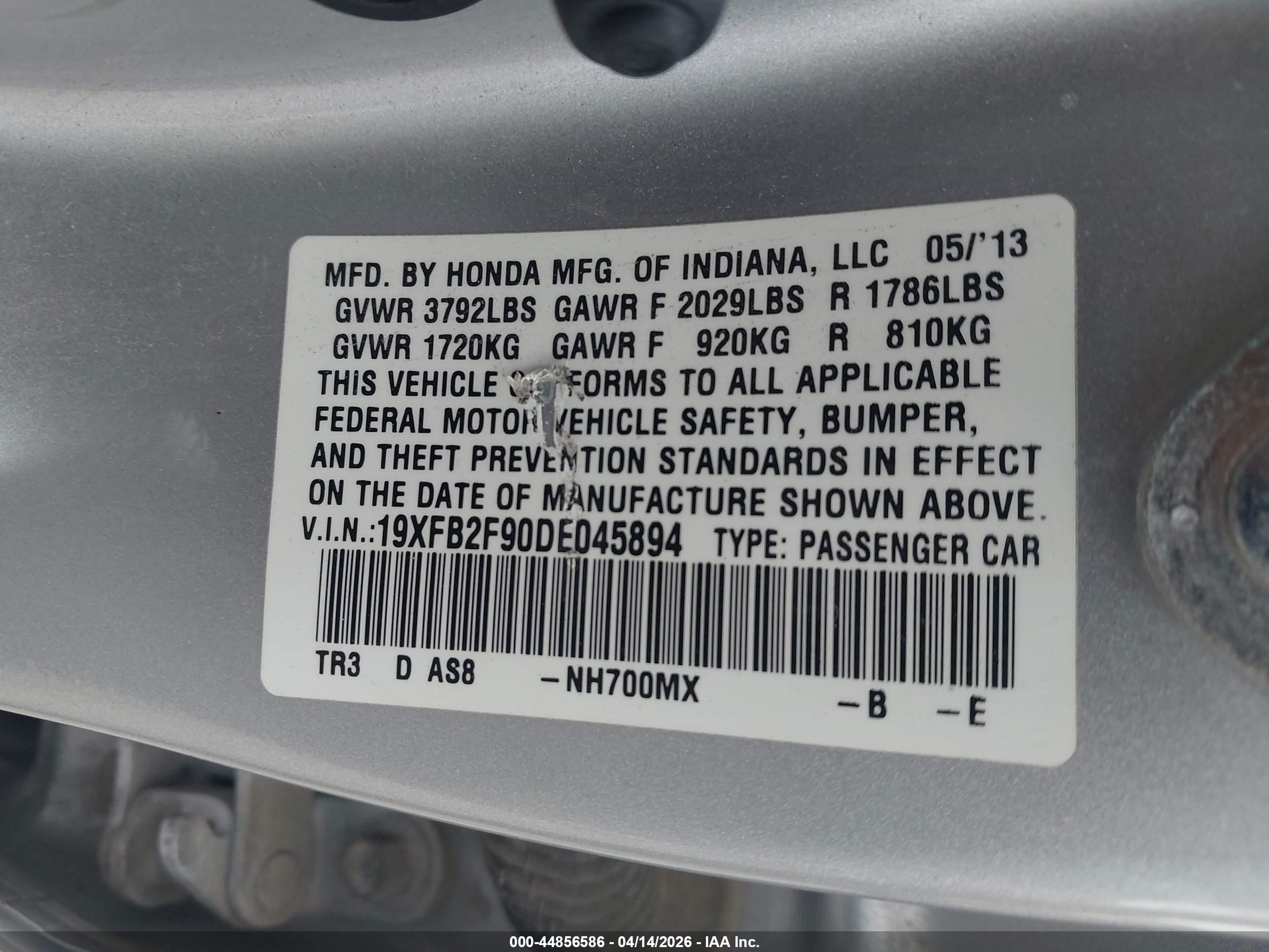 2013 Honda Civic Ex-l Silver vin: 19XFB2F90DE045894