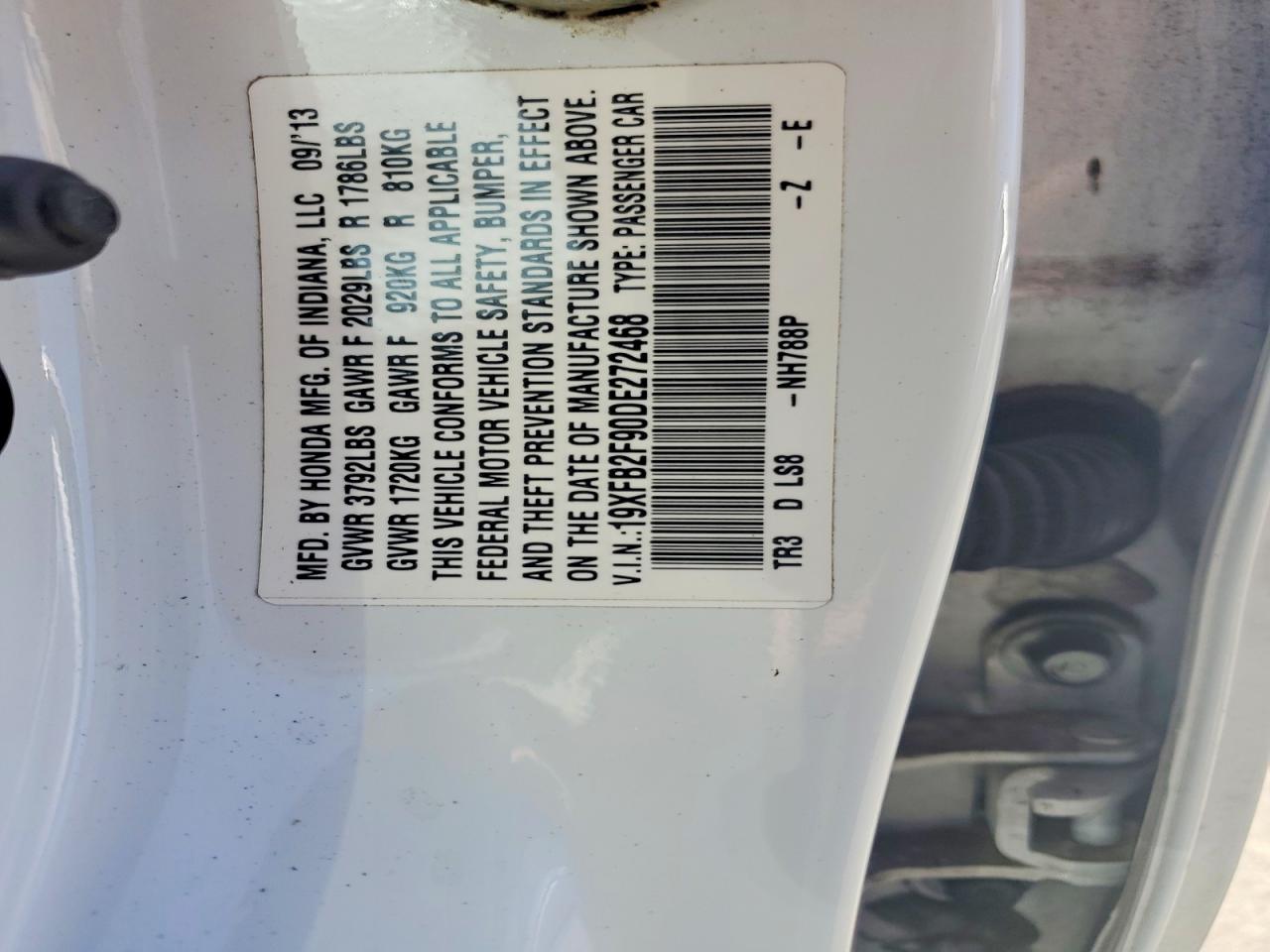 2013 Honda Civic Exl White vin: 19XFB2F90DE272468