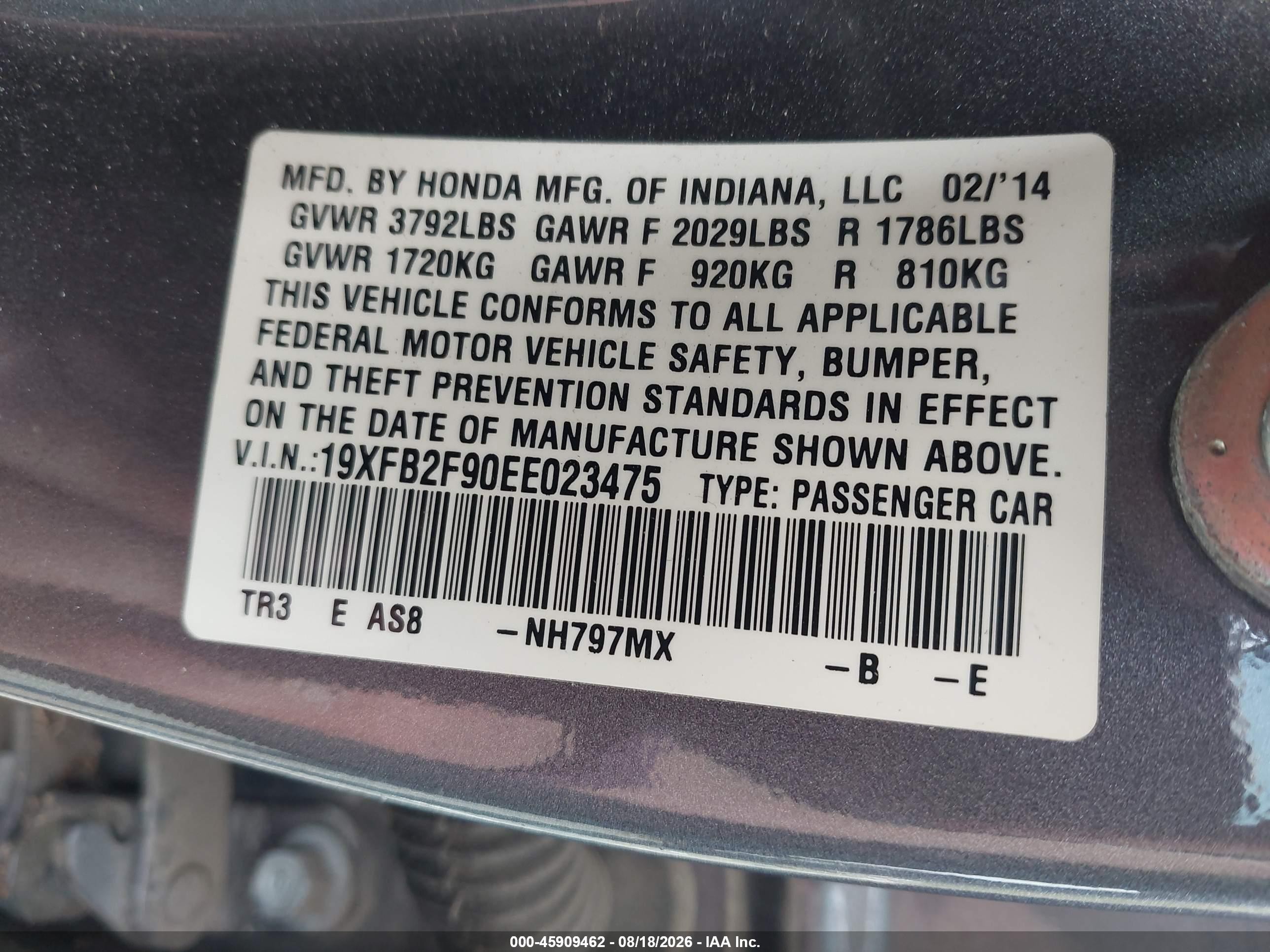 2014 Honda Civic Ex-l Gray vin: 19XFB2F90EE023475