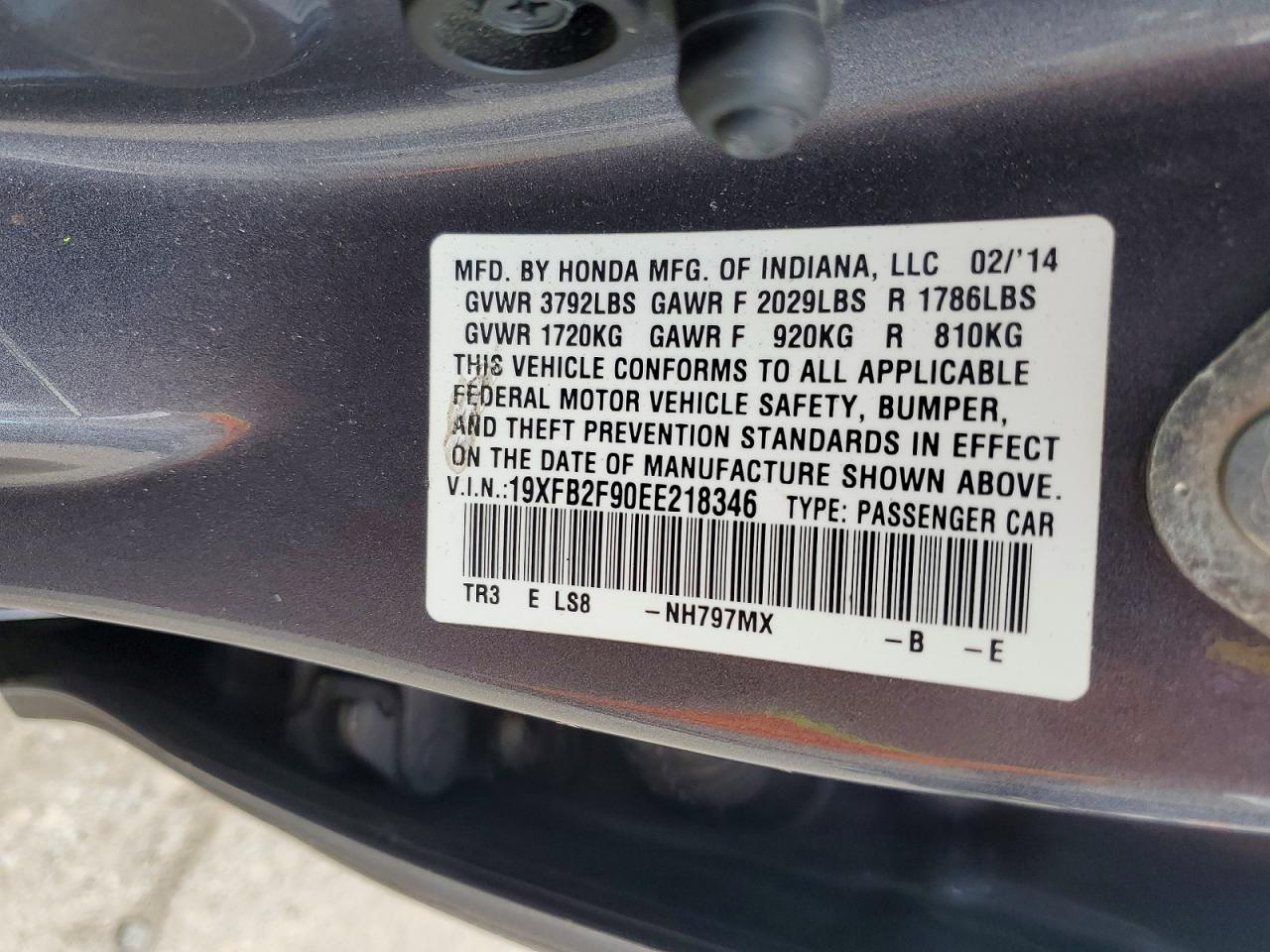 2014 Honda Civic Exl Charcoal vin: 19XFB2F90EE218346