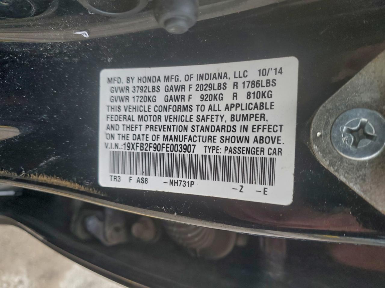 2015 Honda Civic Exl Black vin: 19XFB2F90FE003907