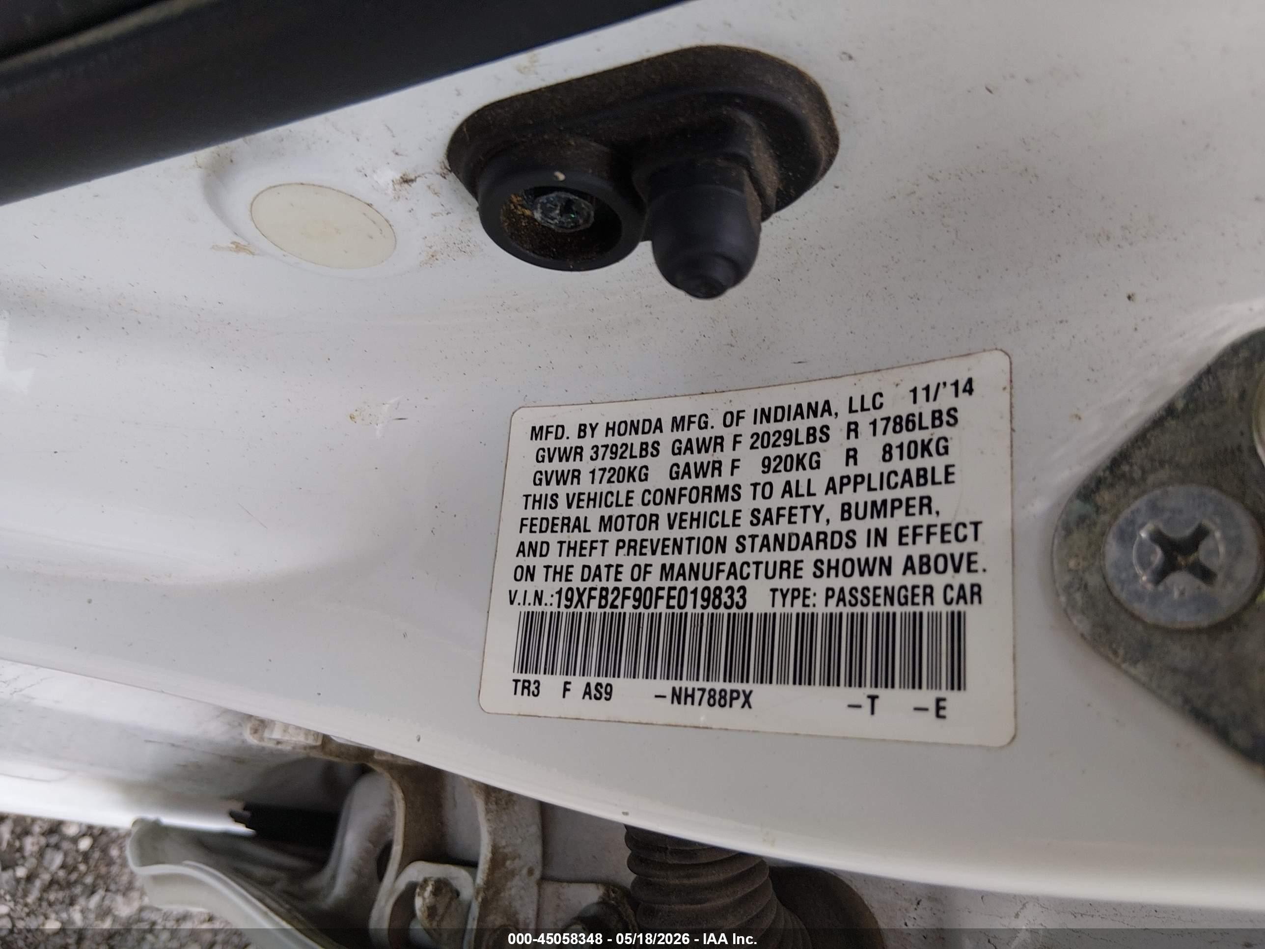 2015 Honda Civic Ex-l Белый vin: 19XFB2F90FE019833