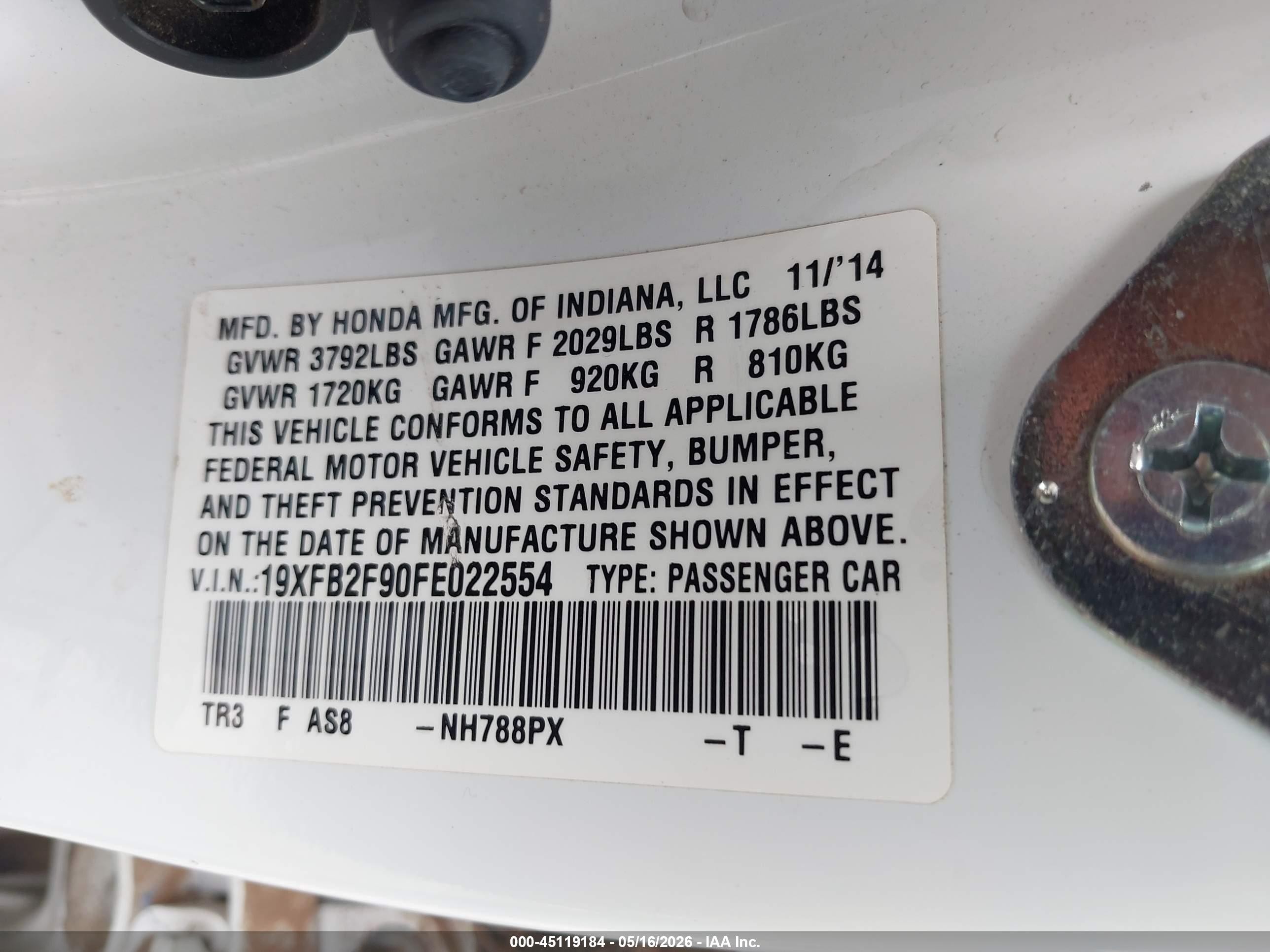 2015 Honda Civic Ex-l White vin: 19XFB2F90FE022554