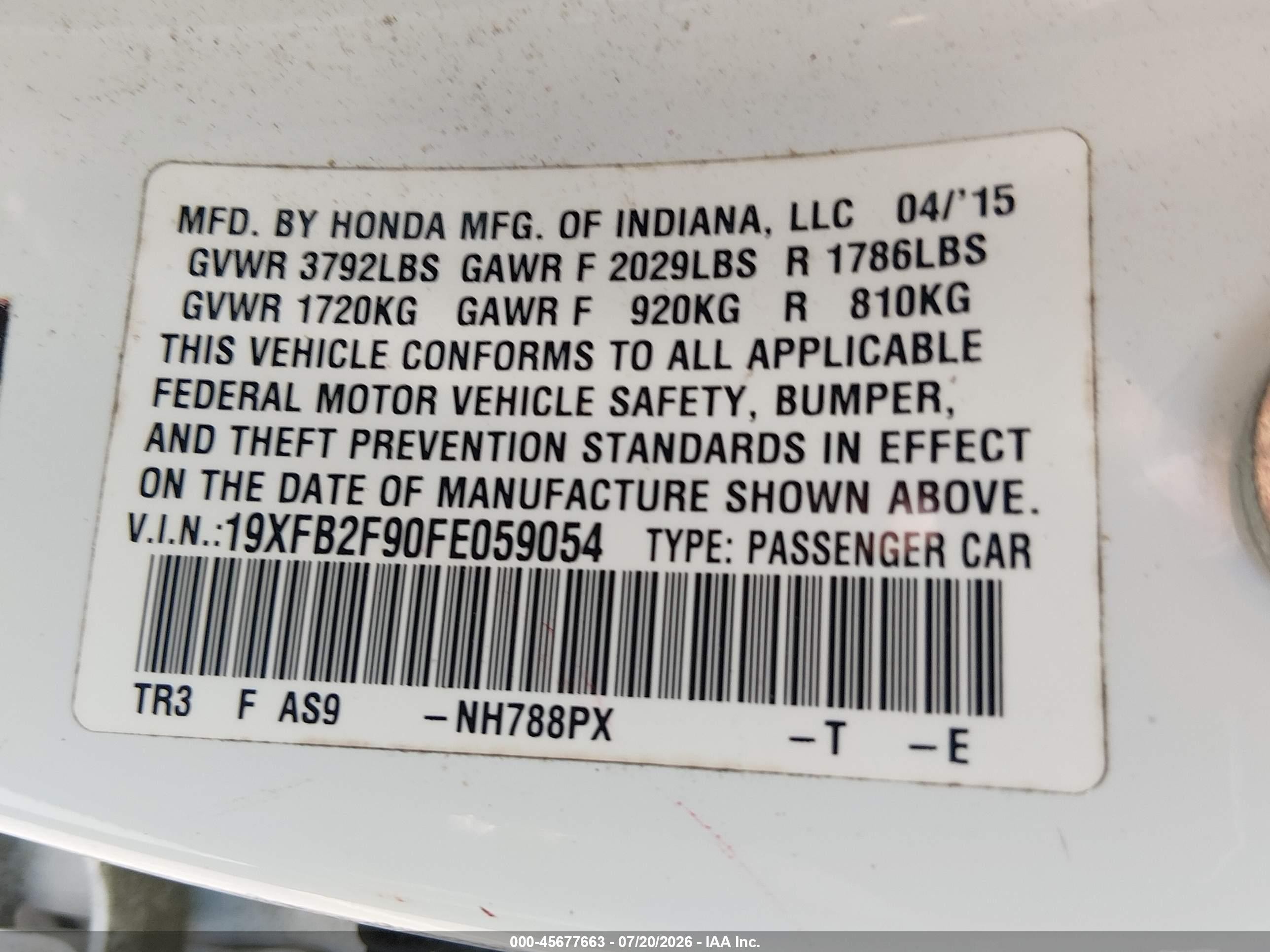2015 Honda Civic Ex-l White vin: 19XFB2F90FE059054