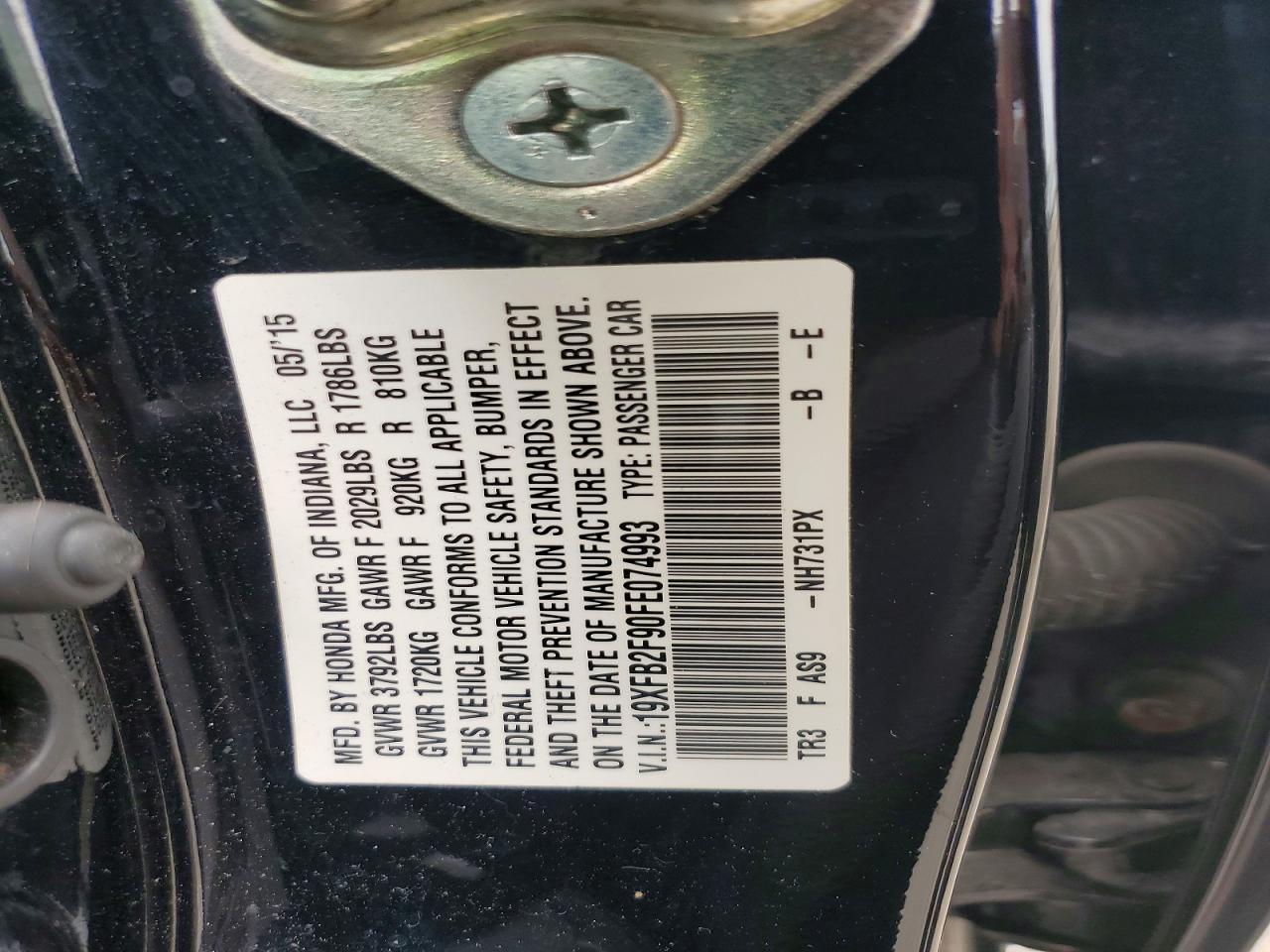 2015 Honda Civic Exl Black vin: 19XFB2F90FE074993