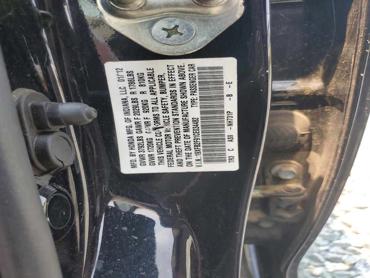 2012 Honda Civic Exl Black vin: 19XFB2F91CE034482
