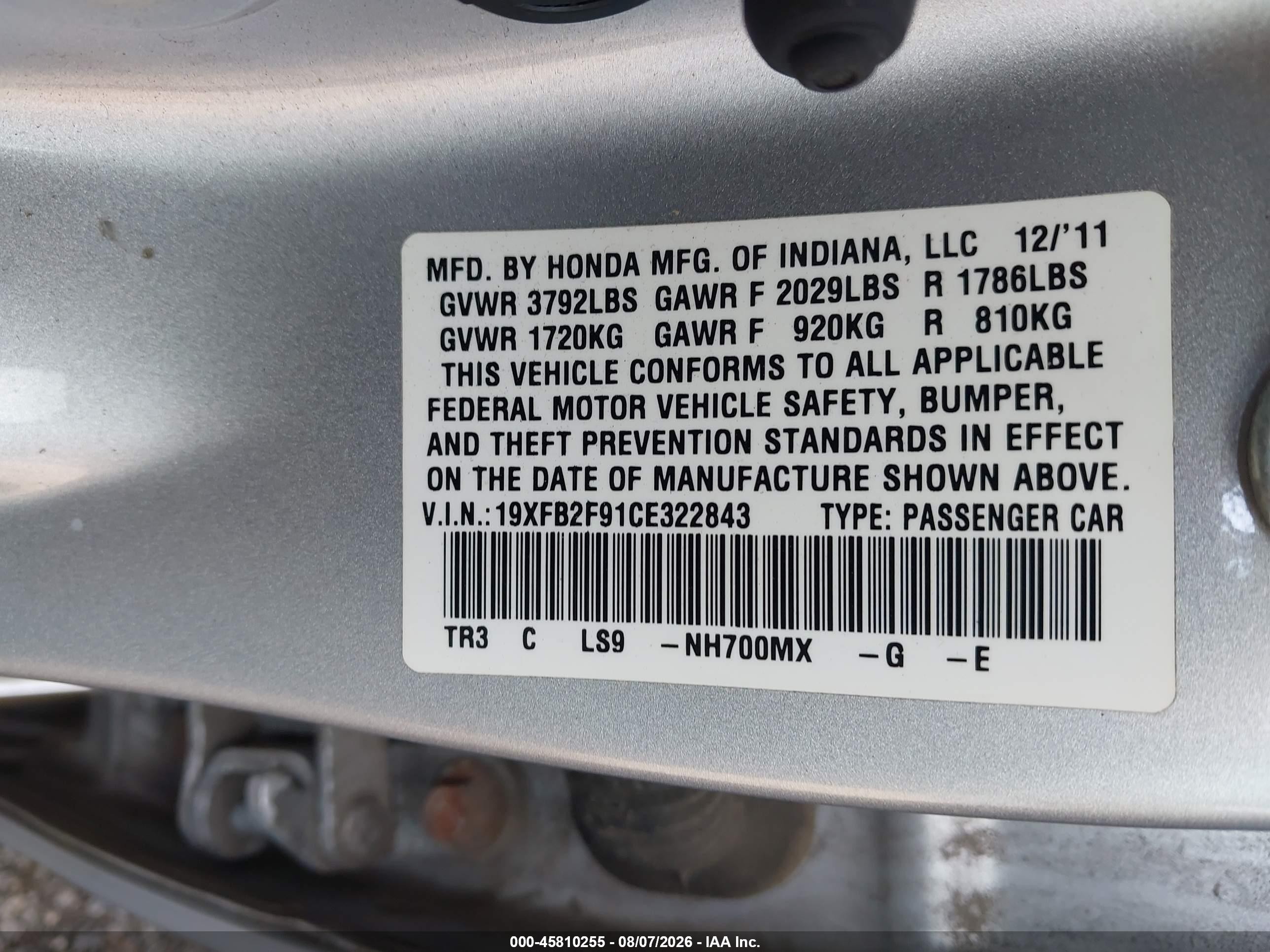 2012 Honda Civic Ex-l Silver vin: 19XFB2F91CE322843