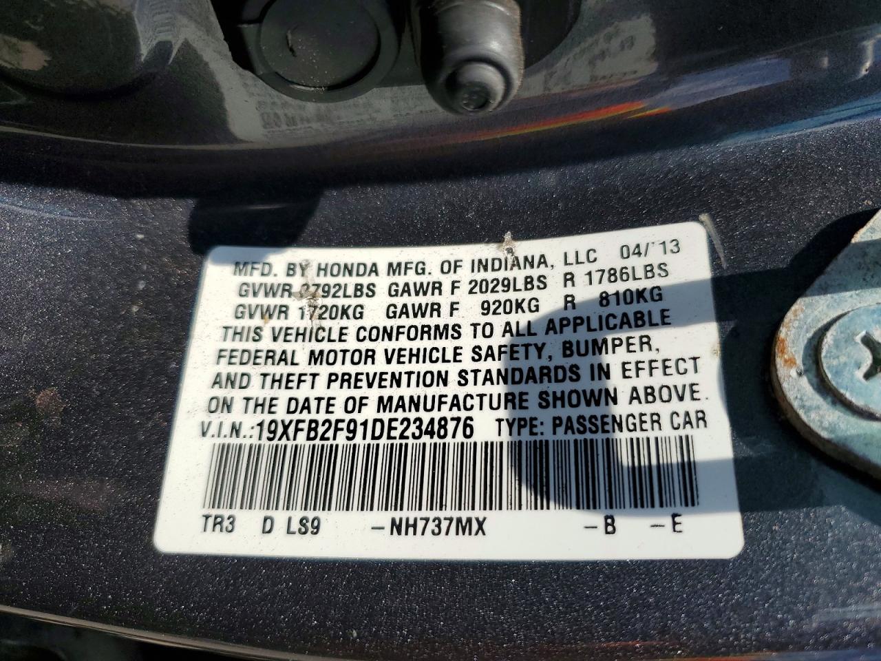2013 Honda Civic Exl Gray vin: 19XFB2F91DE234876