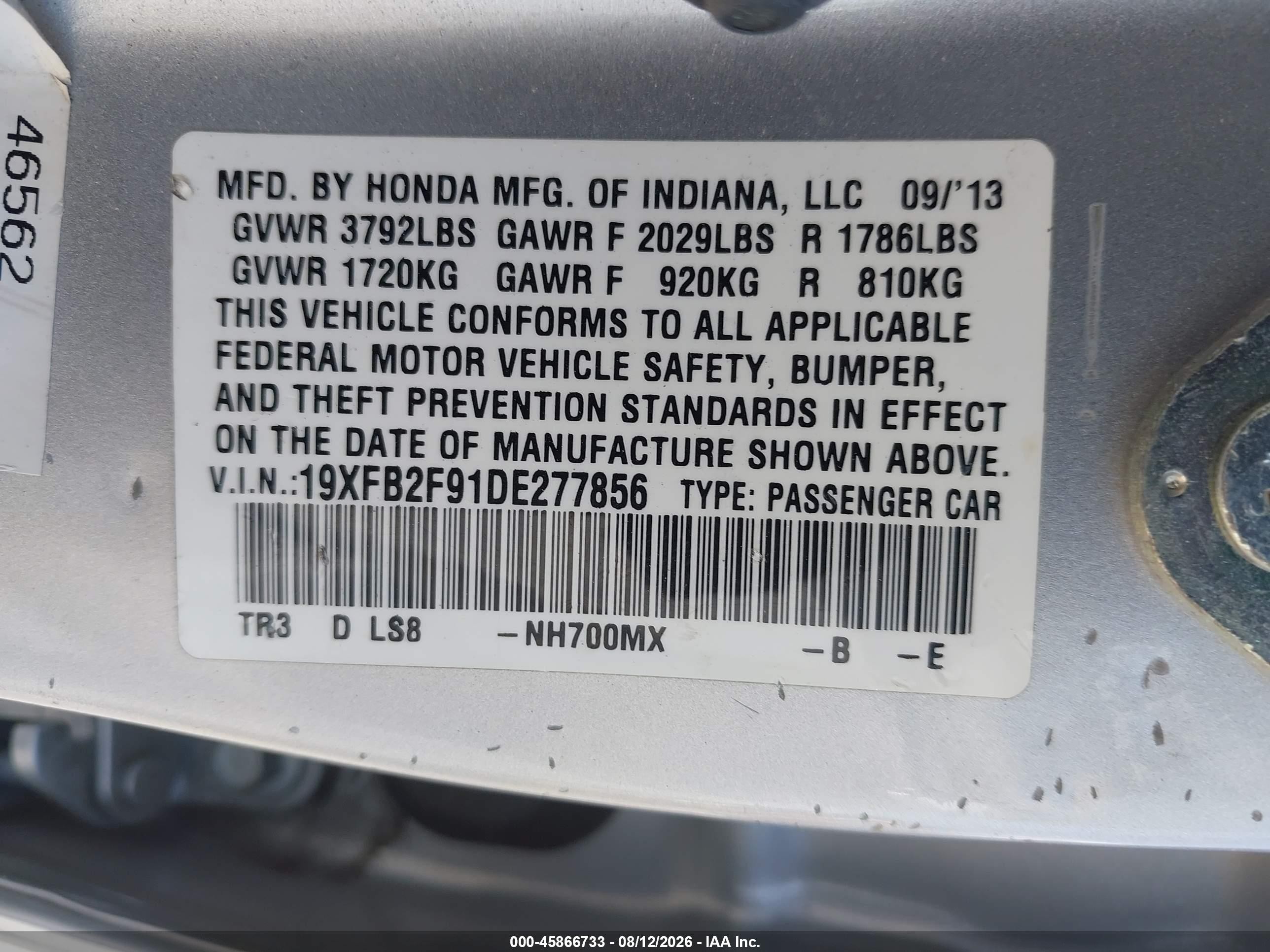 2013 Honda Civic Ex-l Silver vin: 19XFB2F91DE277856
