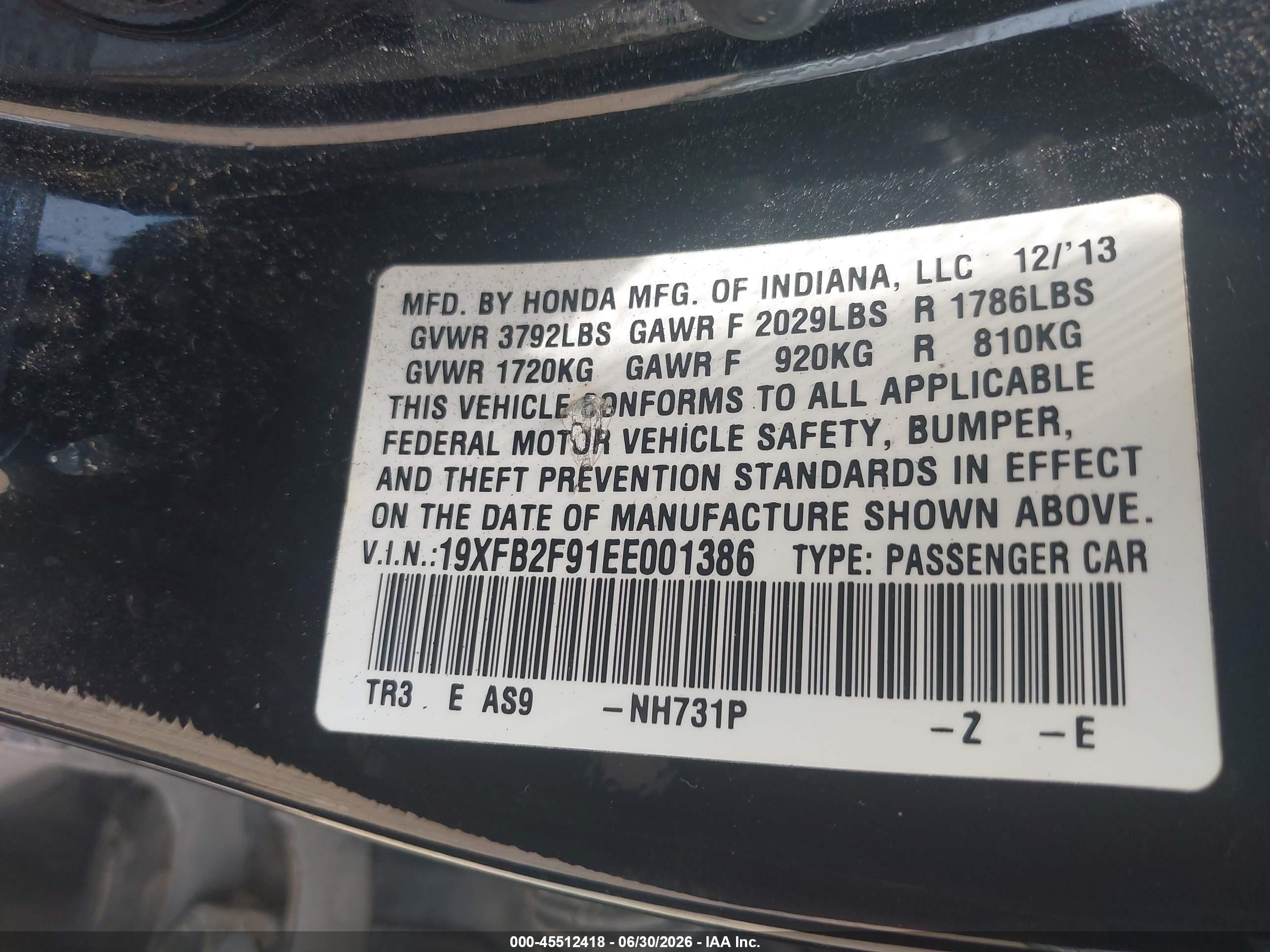 2014 Honda Civic Ex-l Черный vin: 19XFB2F91EE001386