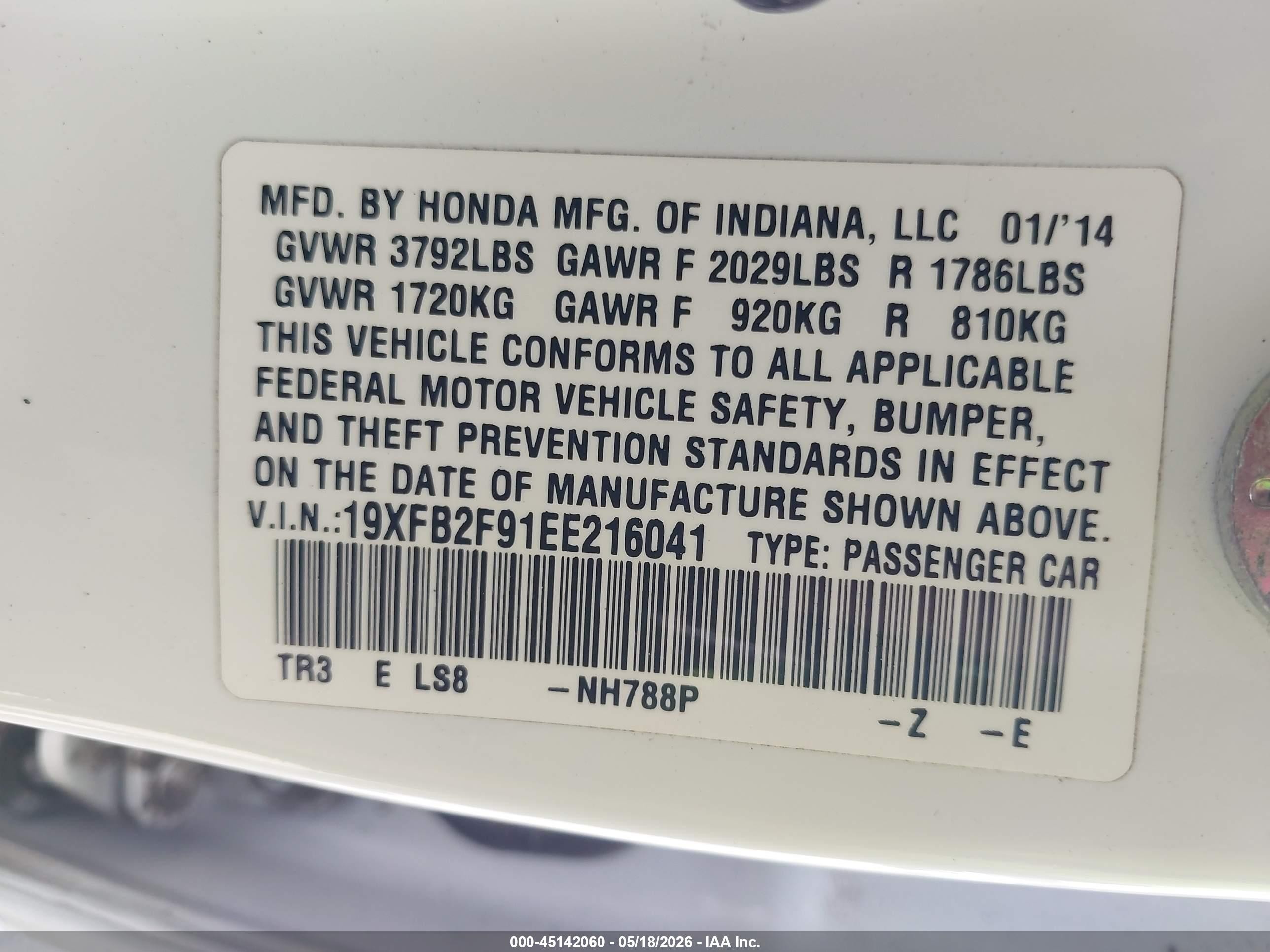 2014 Honda Civic Ex-l White vin: 19XFB2F91EE216041