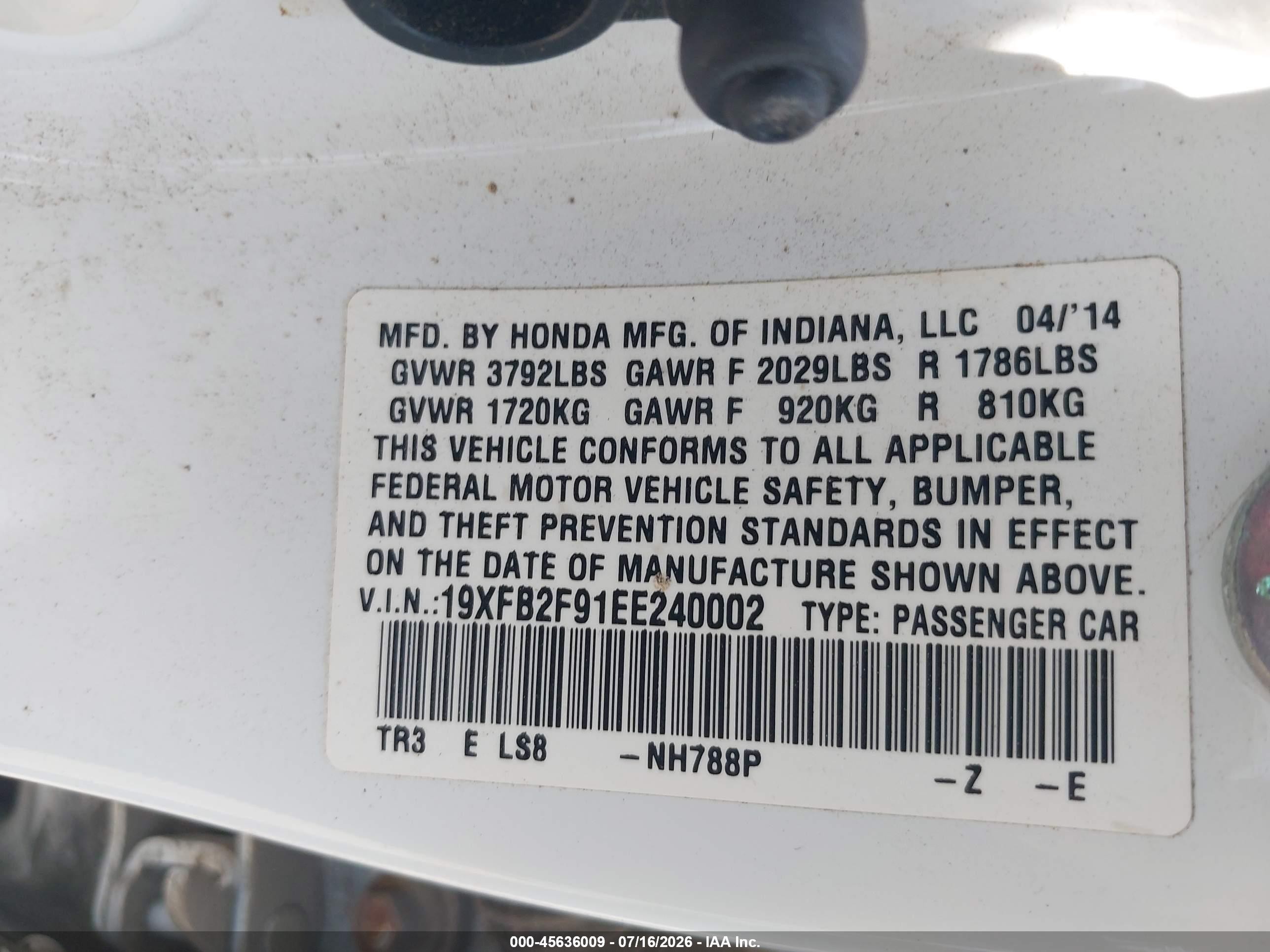 2014 Honda Civic Ex-l White vin: 19XFB2F91EE240002