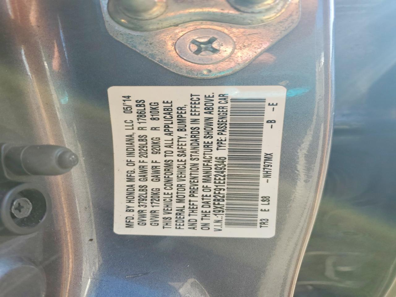 2014 Honda Civic Exl Gray vin: 19XFB2F91EE249346