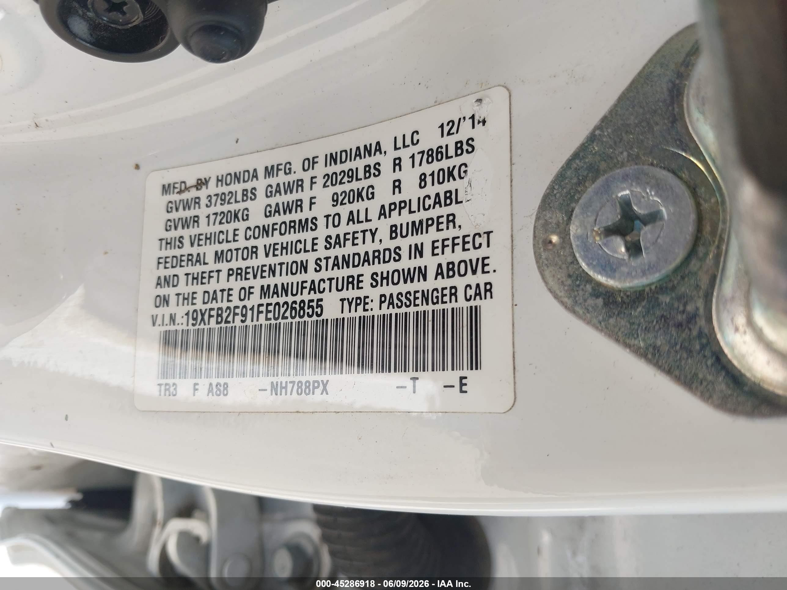 2015 Honda Civic Ex-l White vin: 19XFB2F91FE026855