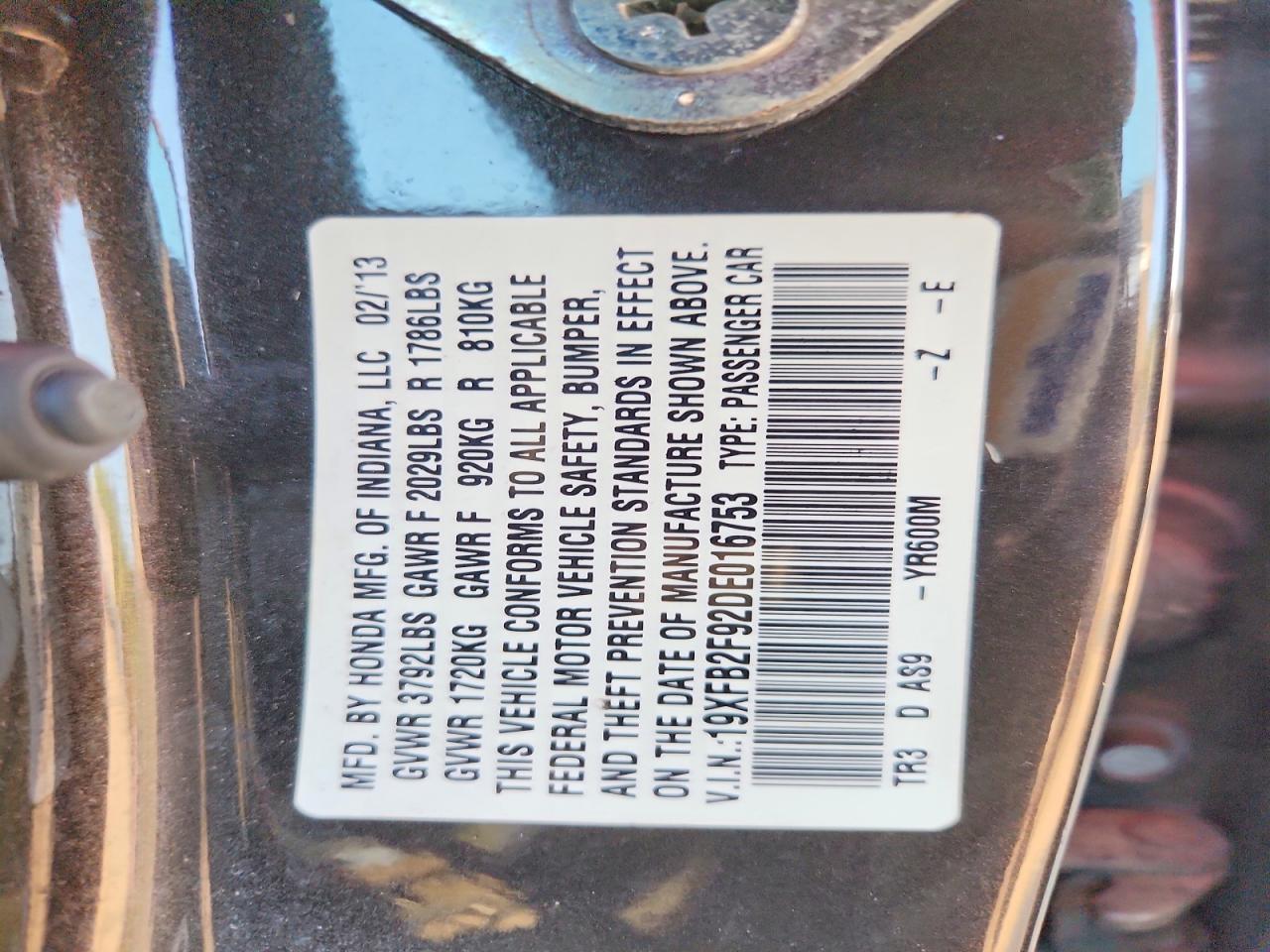 2013 Honda Civic Exl Black vin: 19XFB2F92DE016753
