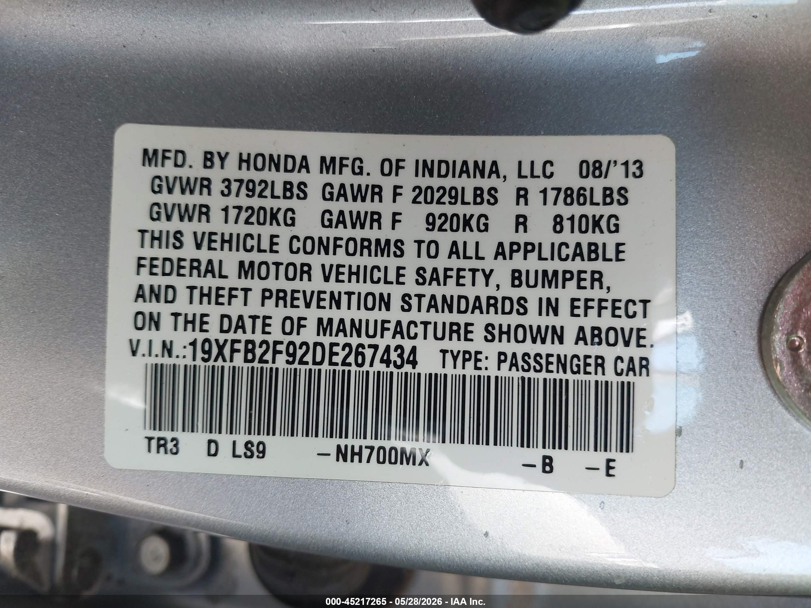 2013 Honda Civic Ex-l Серебряный vin: 19XFB2F92DE267434