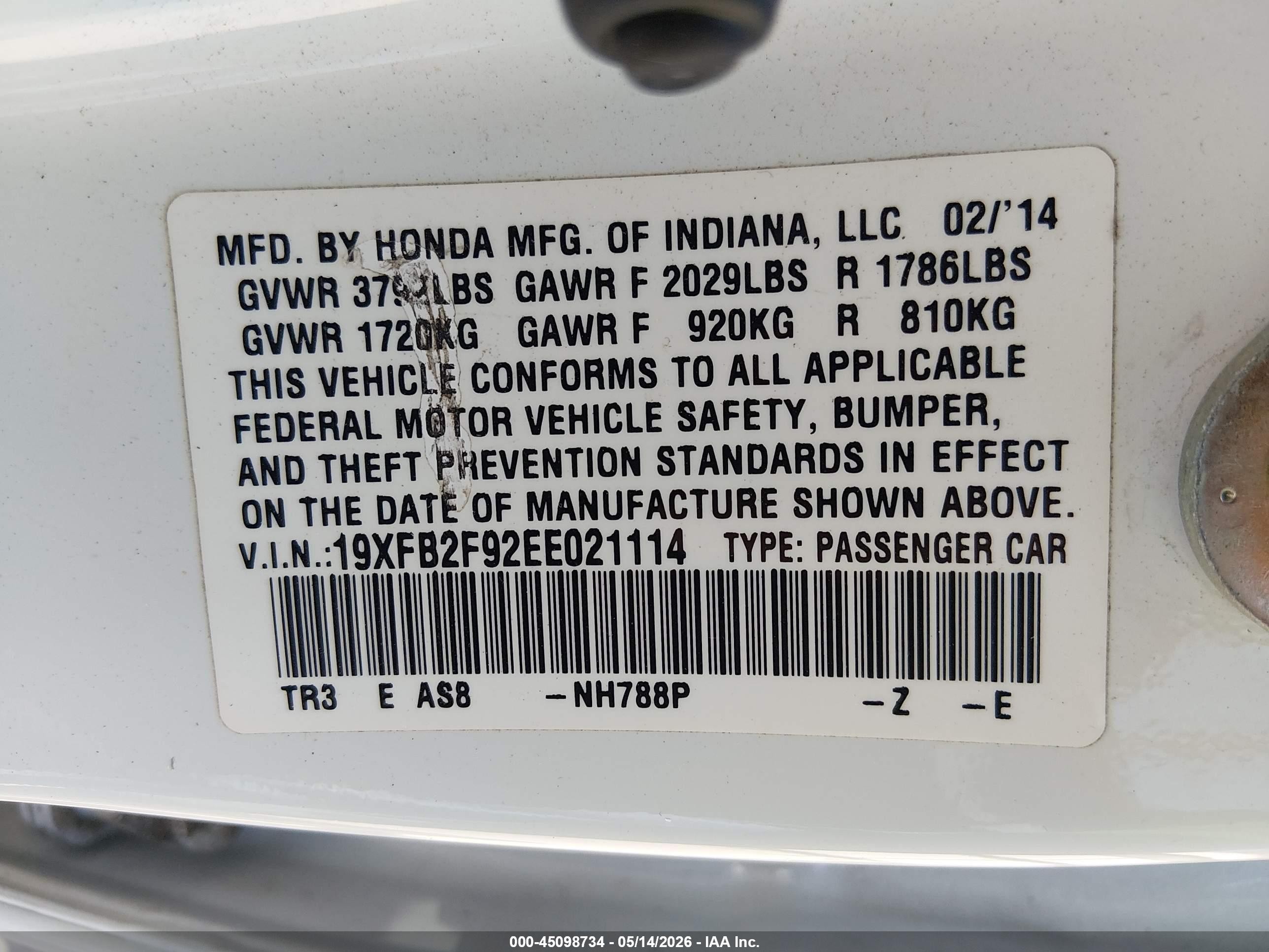 2014 Honda Civic Ex-l White vin: 19XFB2F92EE021114