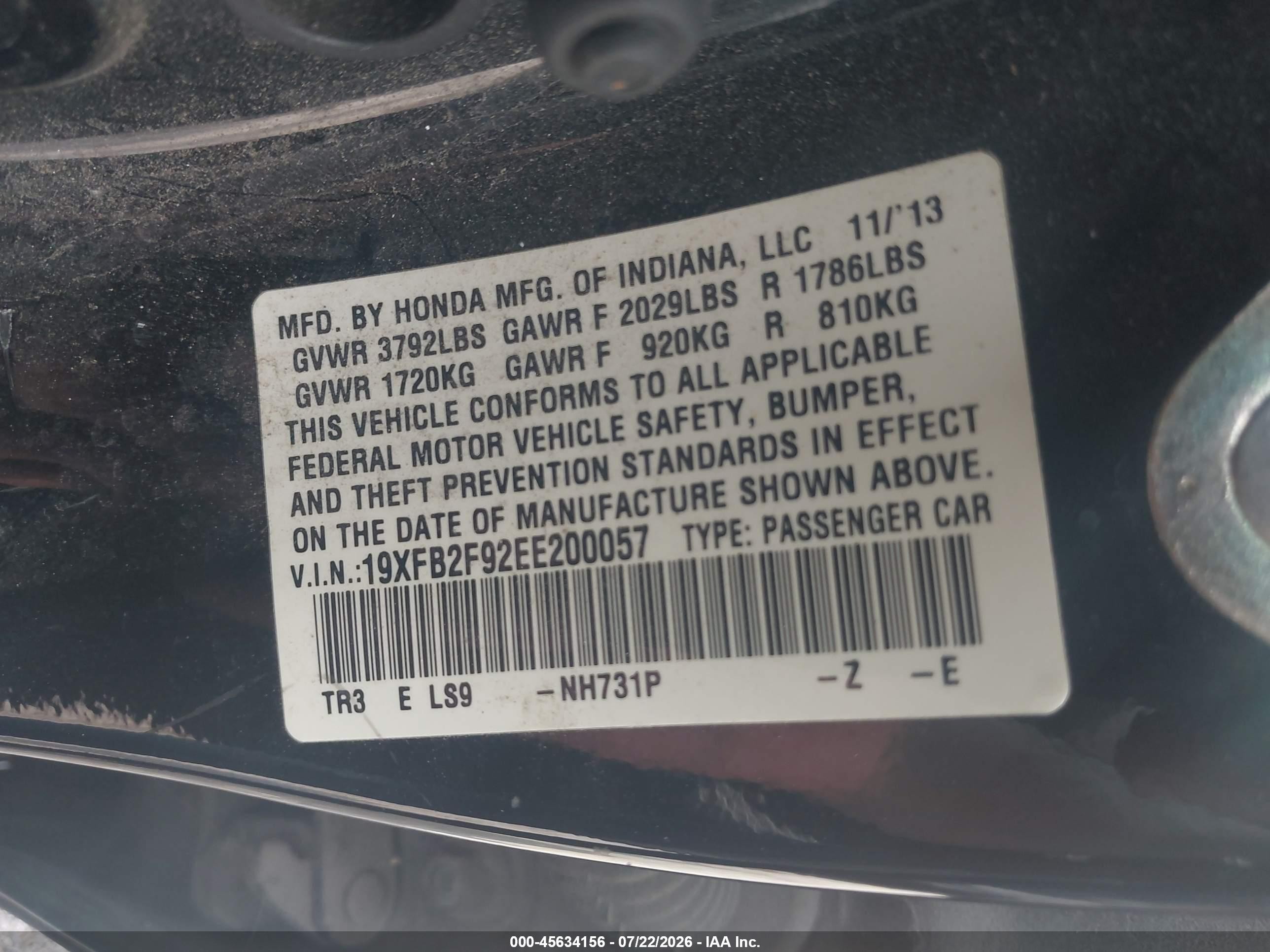 2014 Honda Civic Ex-l Black vin: 19XFB2F92EE200057