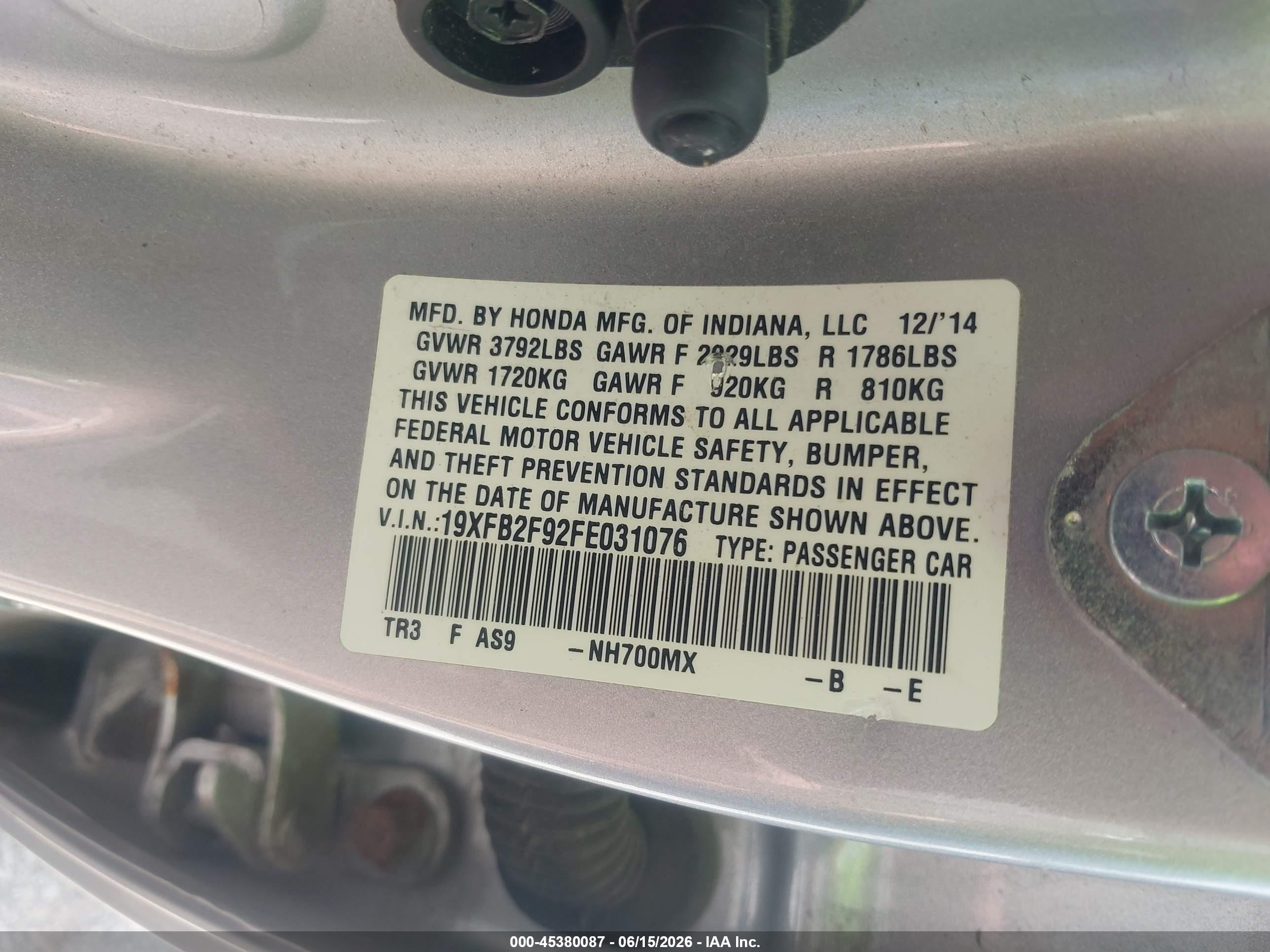 2015 Honda Civic Ex-l Silver vin: 19XFB2F92FE031076