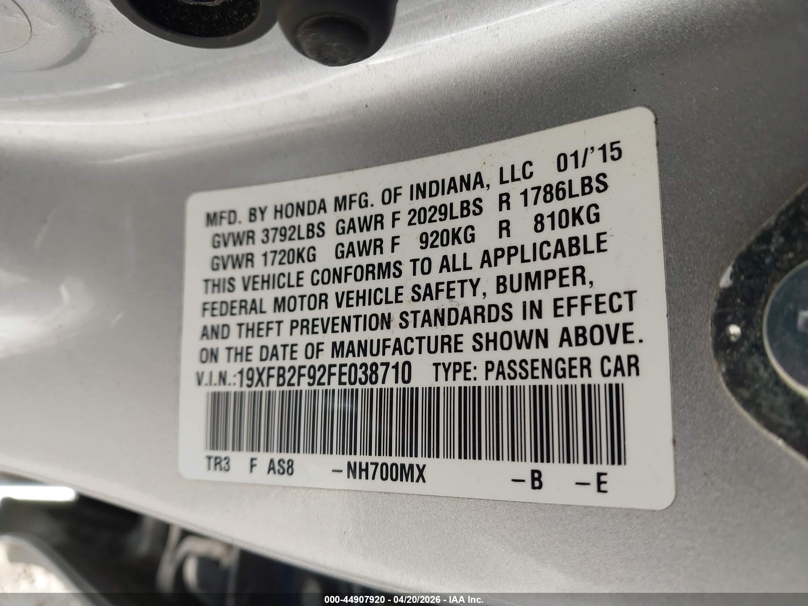2015 Honda Civic Ex-l Silver vin: 19XFB2F92FE038710