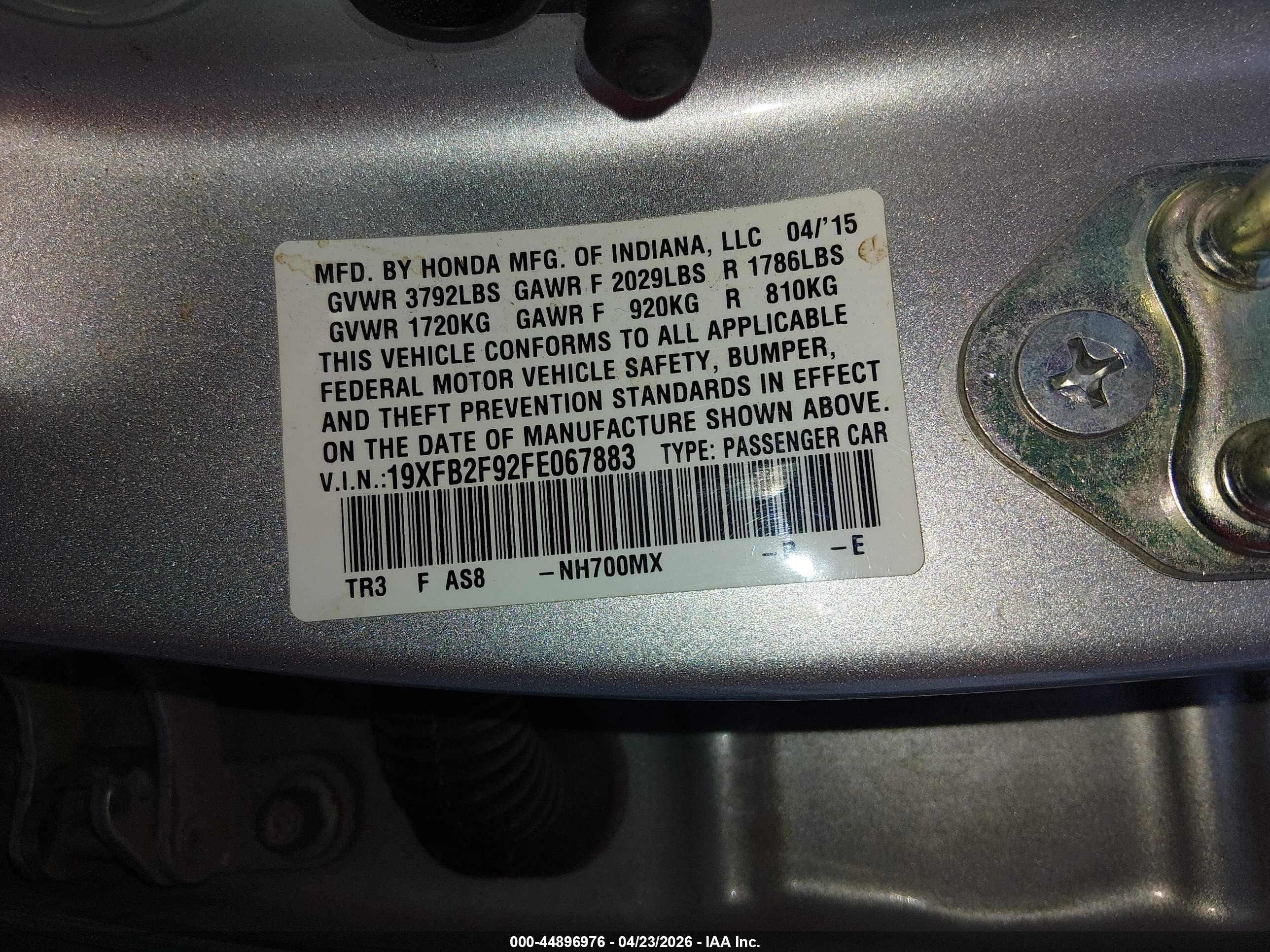 2015 Honda Civic Ex-l Silver vin: 19XFB2F92FE067883