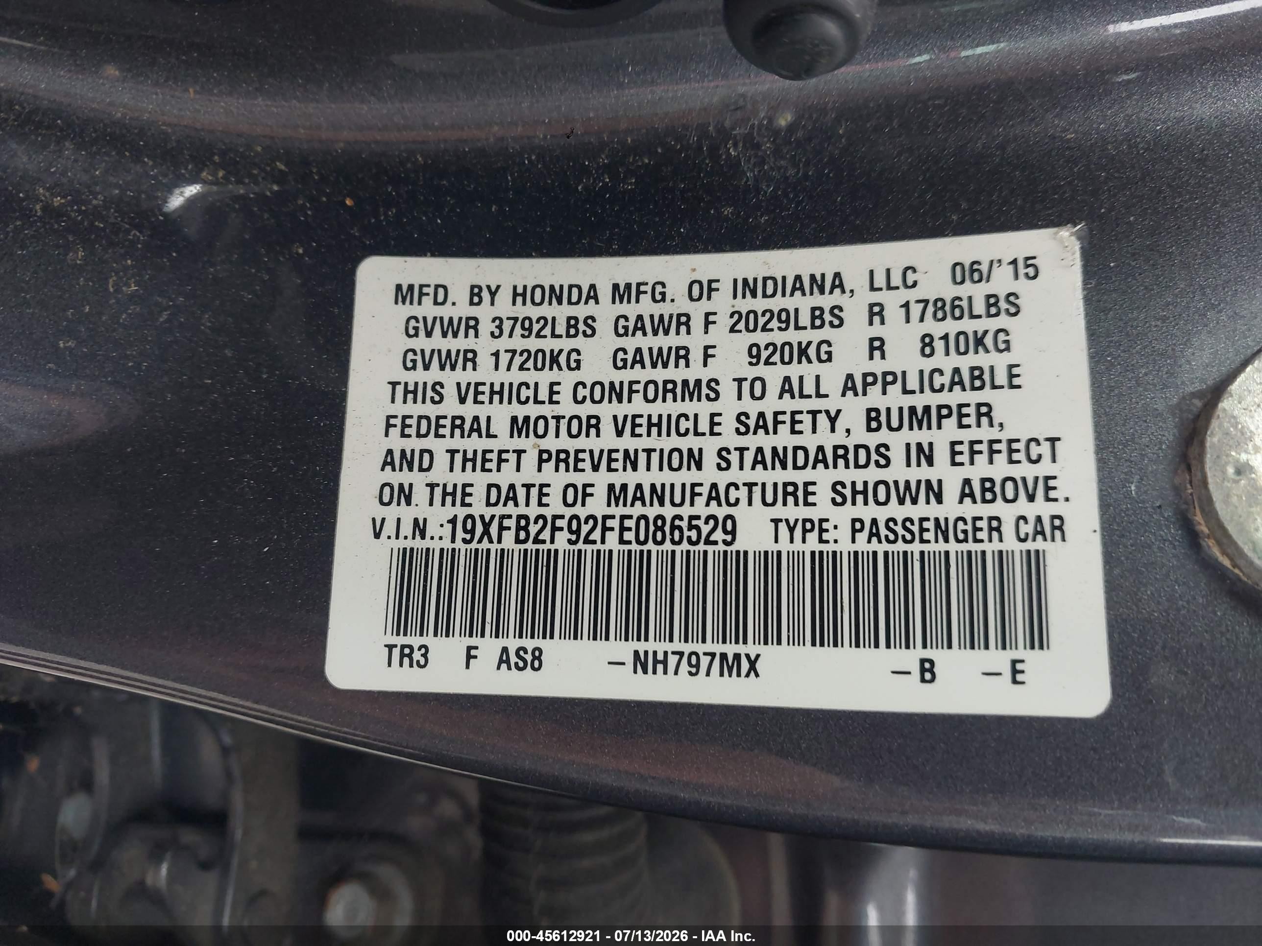 2015 Honda Civic Ex-l Gray vin: 19XFB2F92FE086529