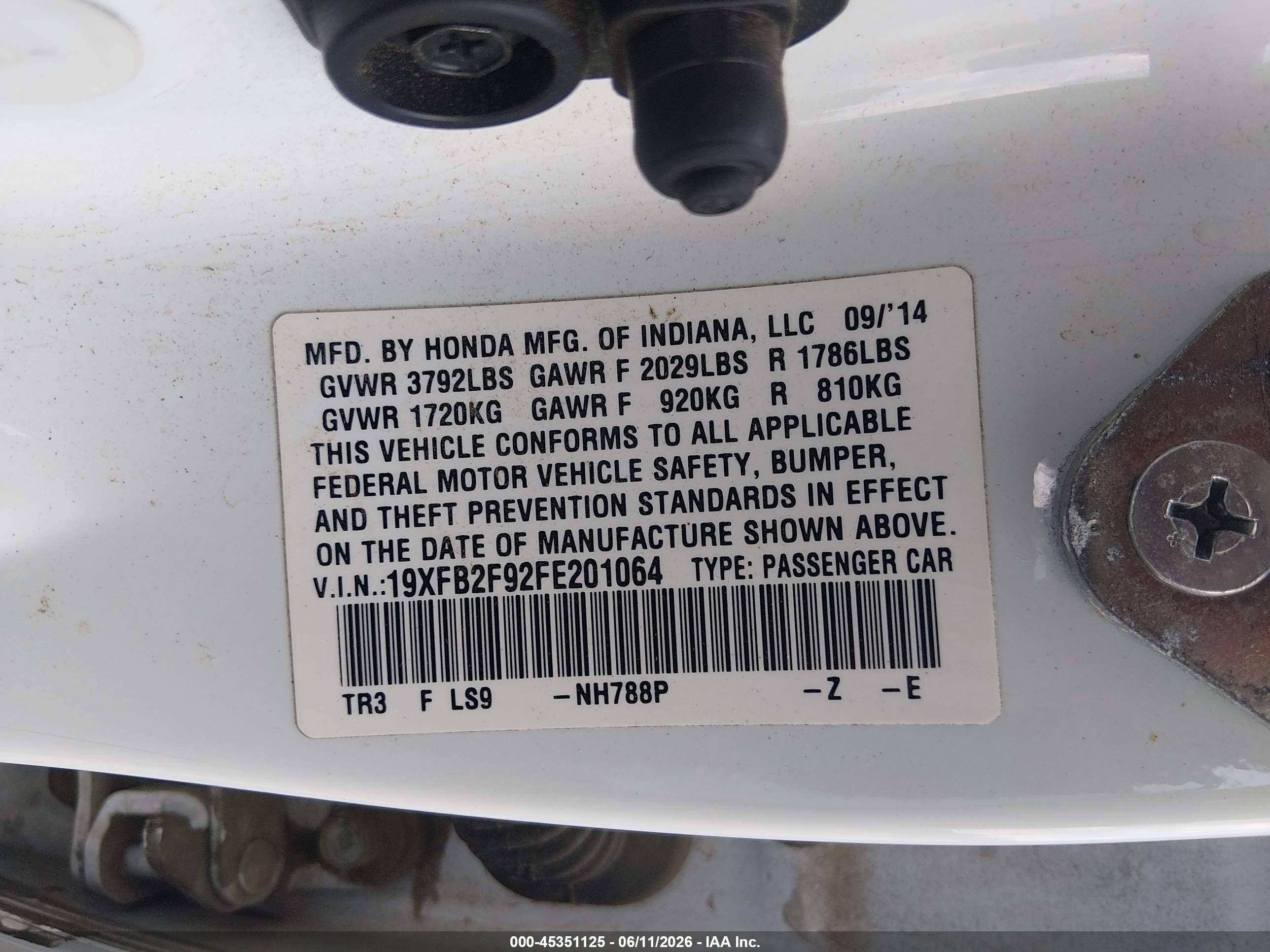 2015 Honda Civic Ex-l White vin: 19XFB2F92FE201064