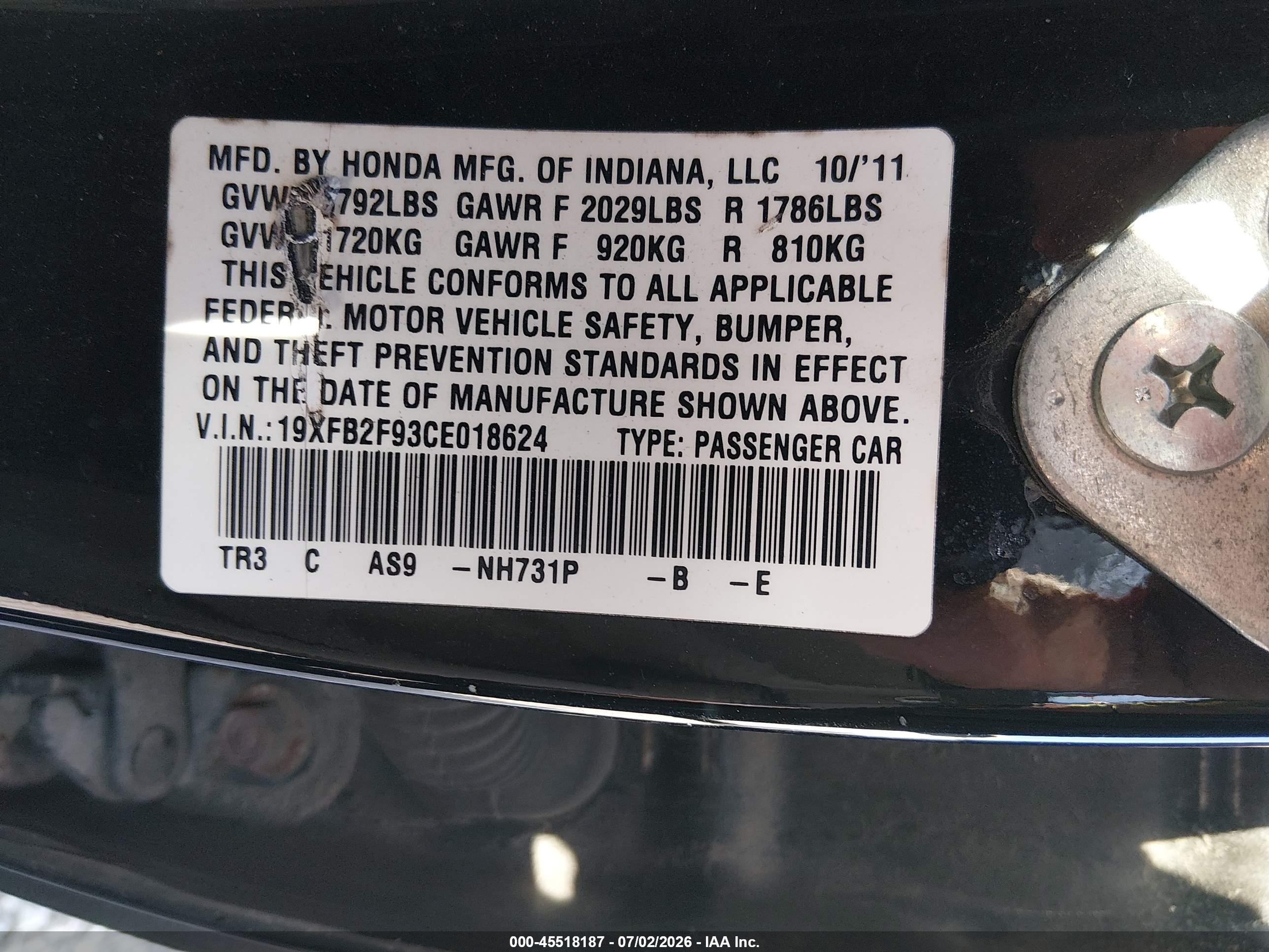 2012 Honda Civic Ex-l Black vin: 19XFB2F93CE018624