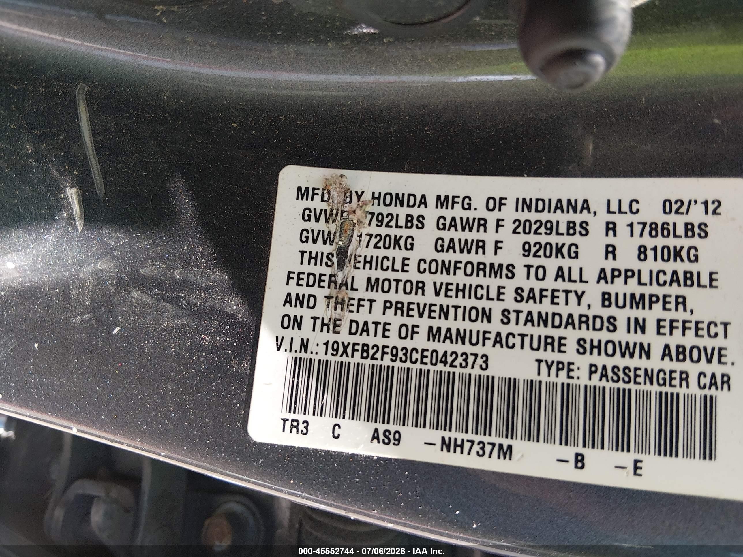 2012 Honda Civic Ex-l Gray vin: 19XFB2F93CE042373
