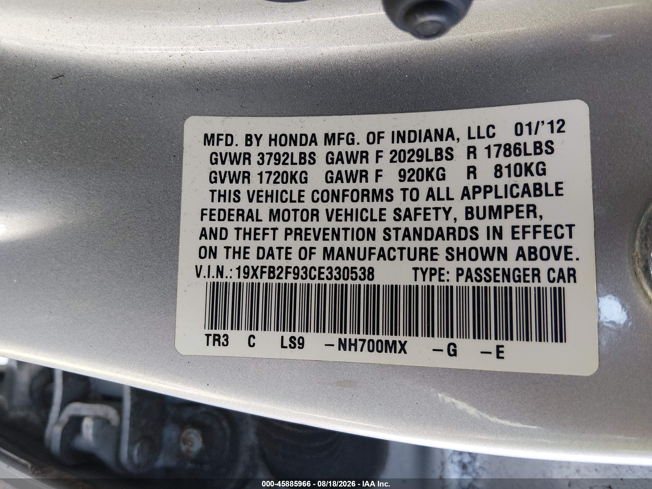 2012 Honda Civic Ex-l Silver vin: 19XFB2F93CE330538