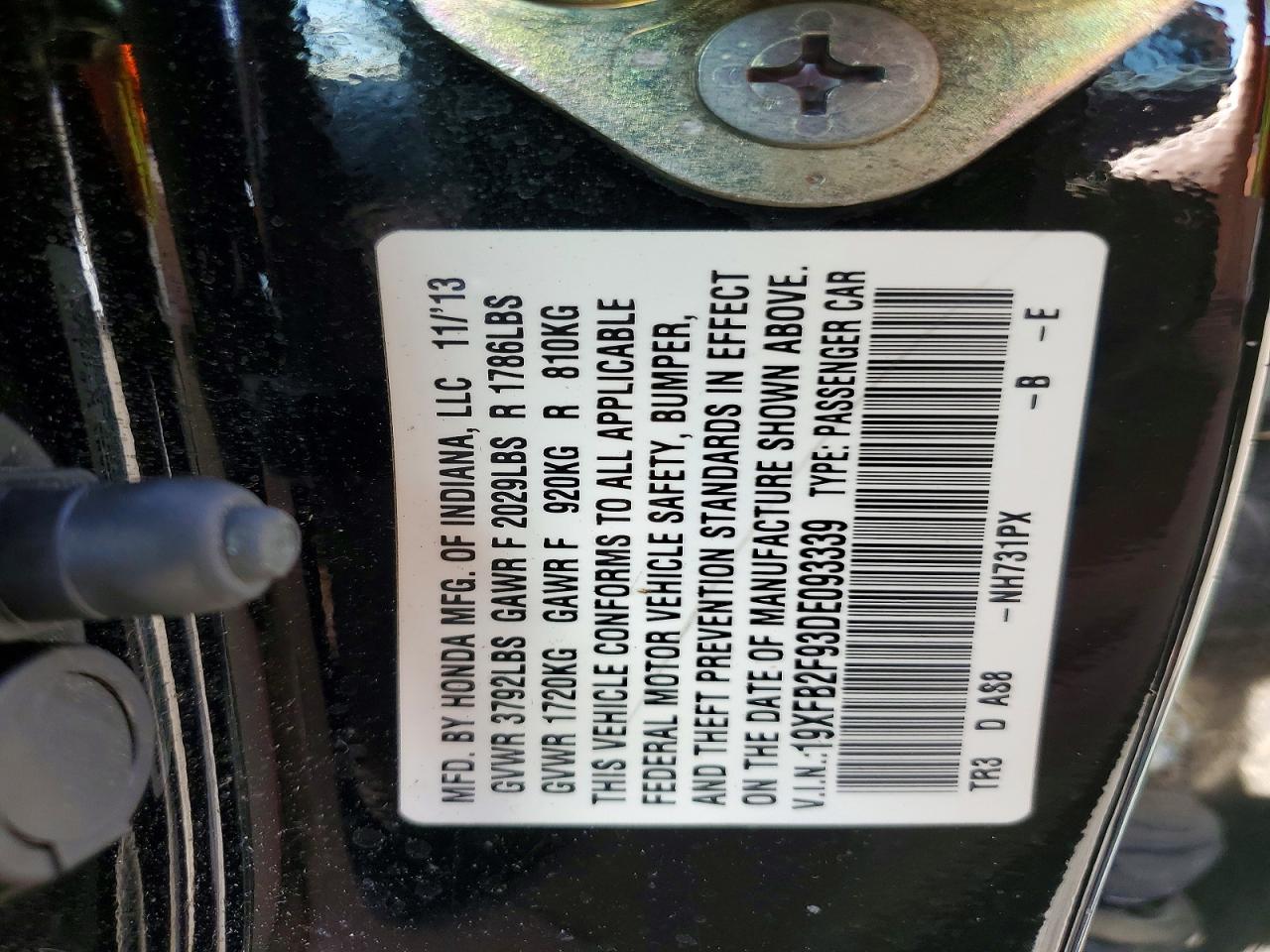 2013 Honda Civic Exl Black vin: 19XFB2F93DE093339