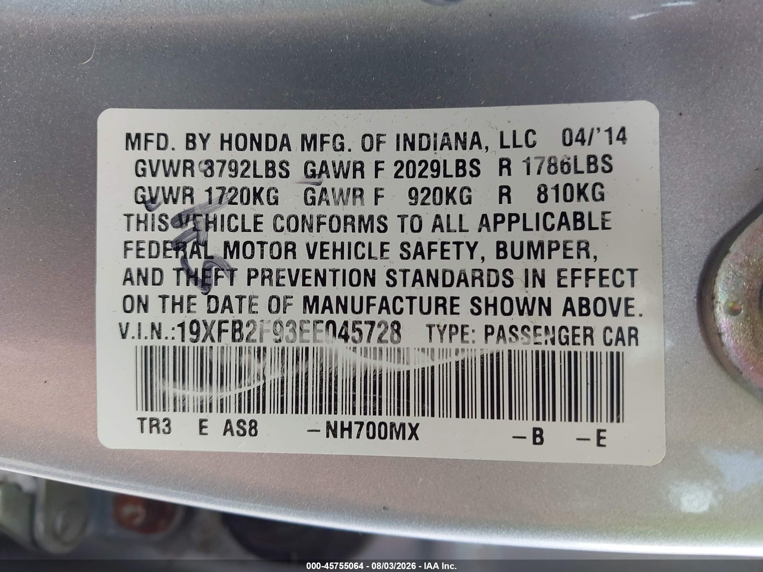 2014 Honda Civic Ex-l Silver vin: 19XFB2F93EE045728