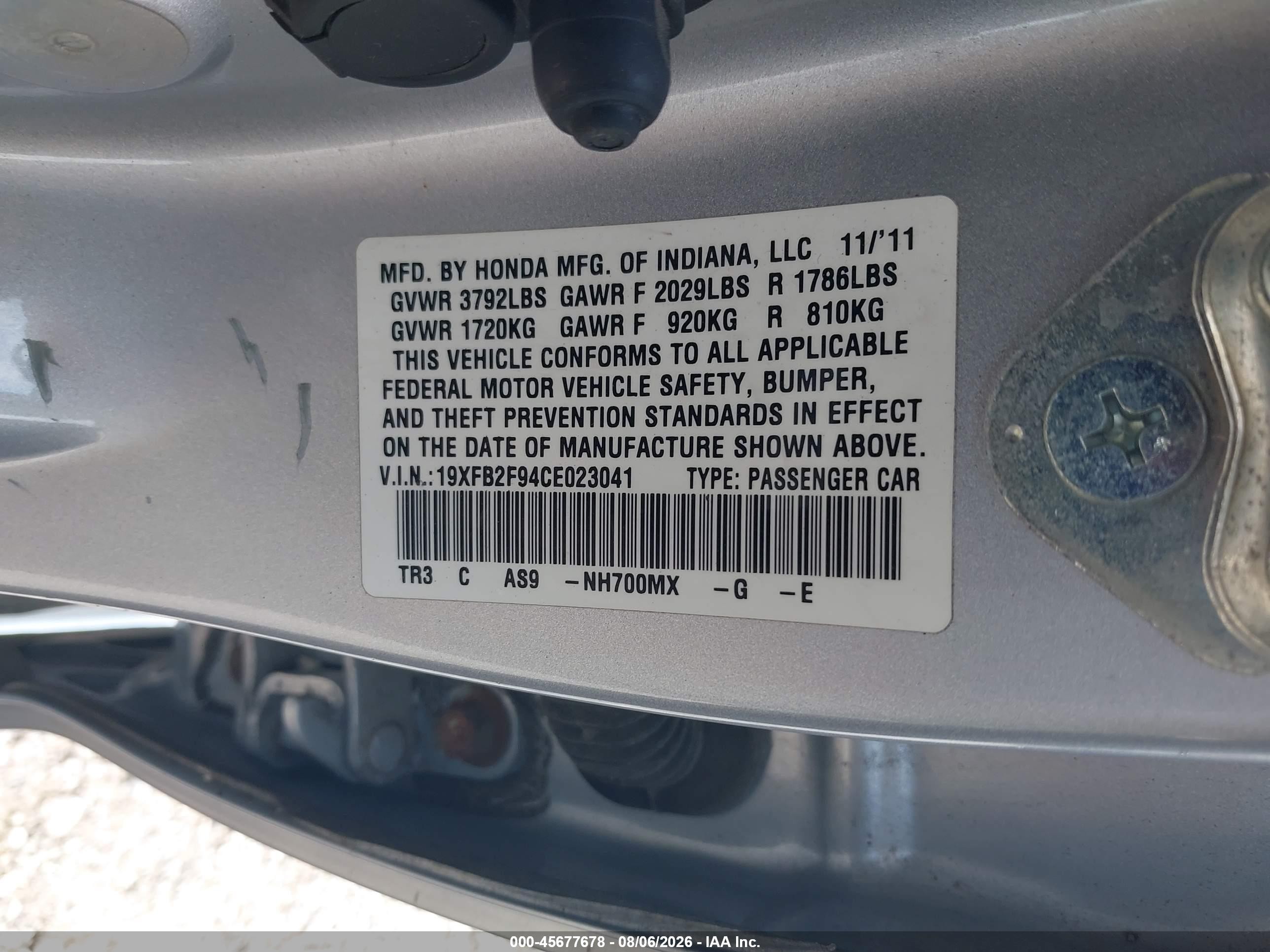 2012 Honda Civic Ex-l Silver vin: 19XFB2F94CE023041