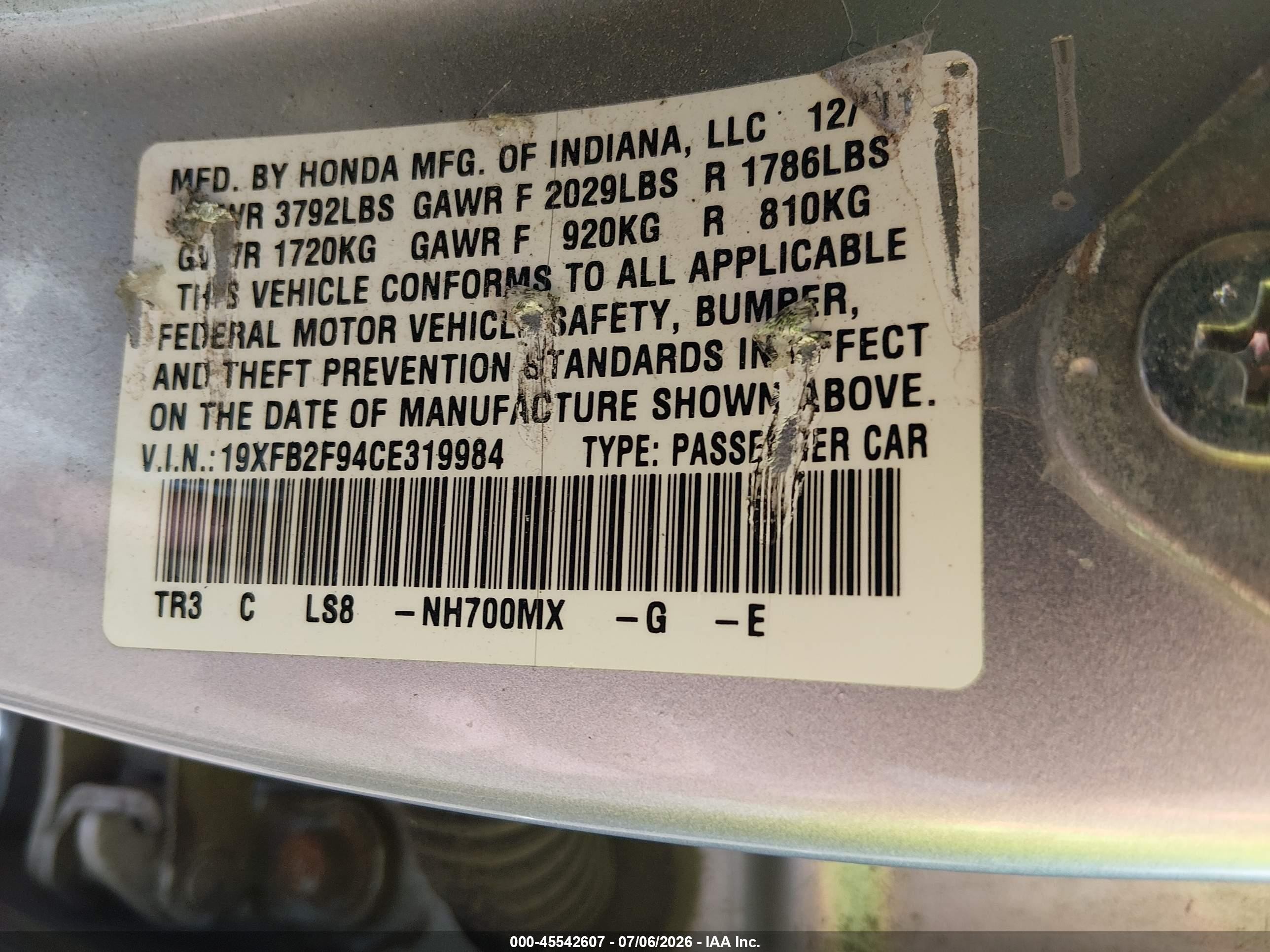 2012 Honda Civic Ex-l Gray vin: 19XFB2F94CE319984