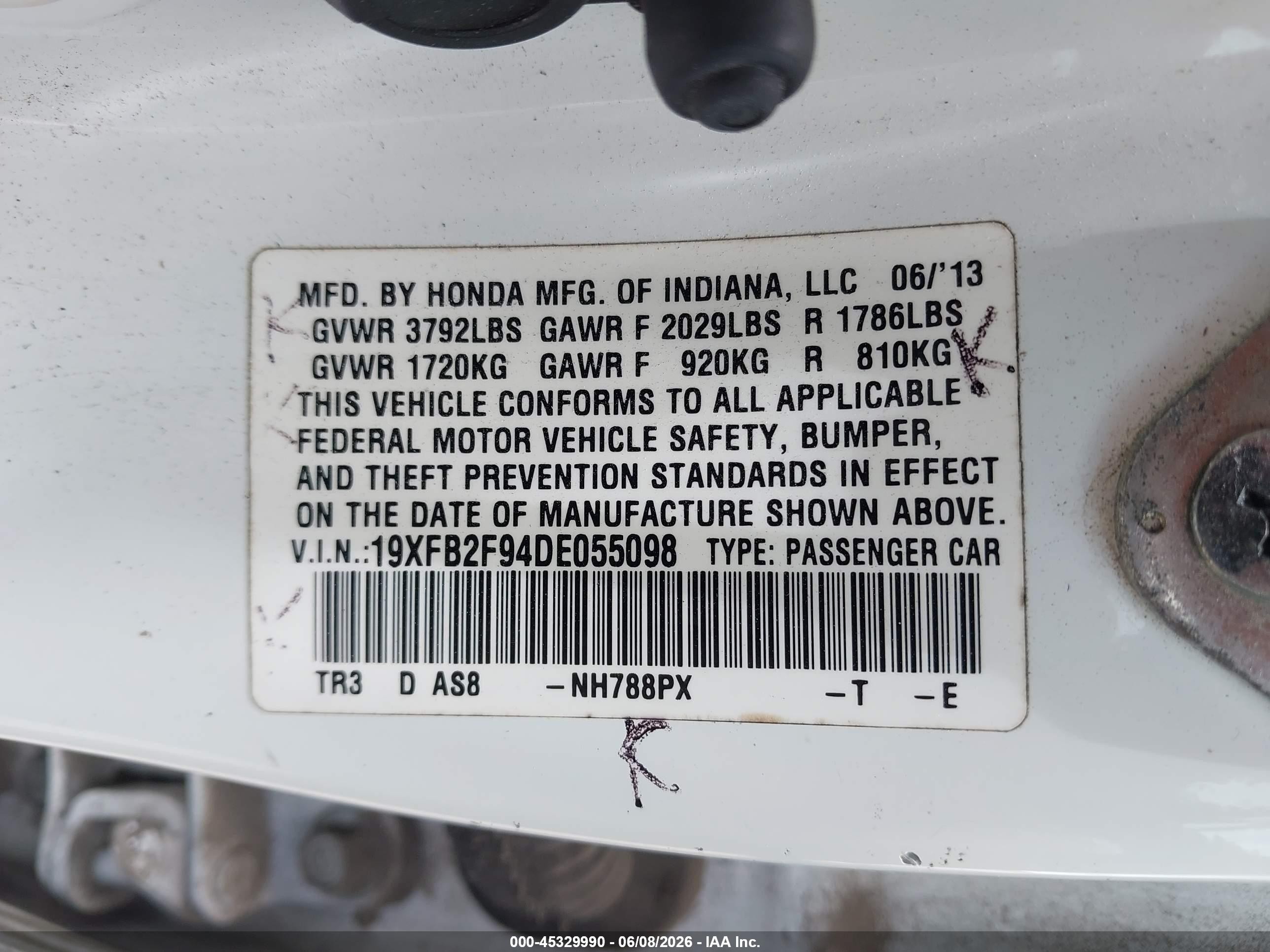2013 Honda Civic Ex-l White vin: 19XFB2F94DE055098