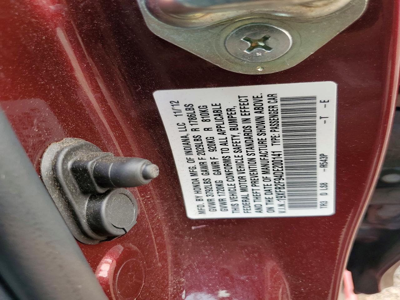 2013 Honda Civic Exl Maroon vin: 19XFB2F94DE200141