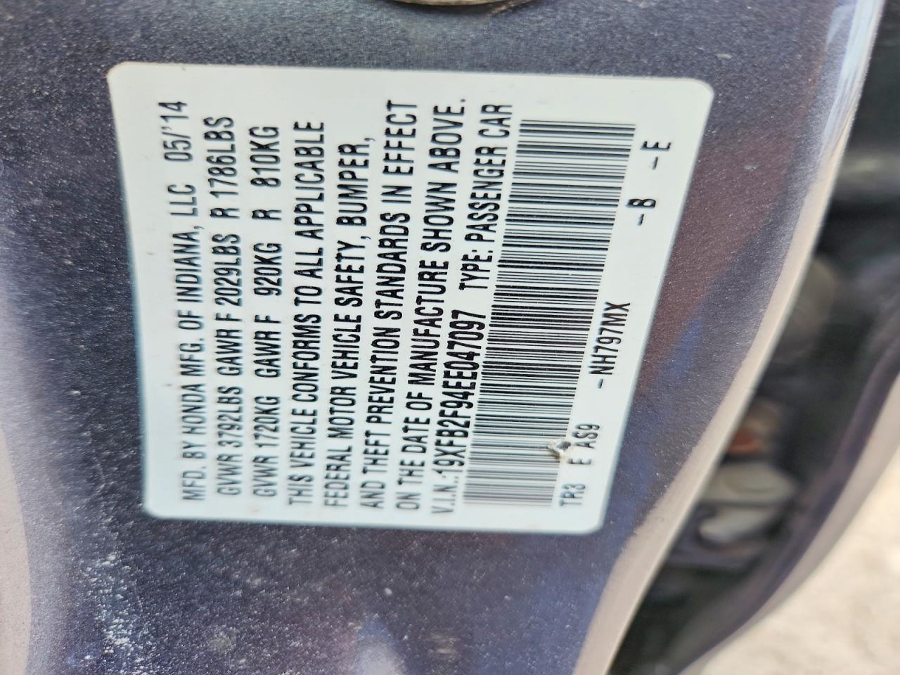 2014 Honda Civic Exl Gray vin: 19XFB2F94EE047097