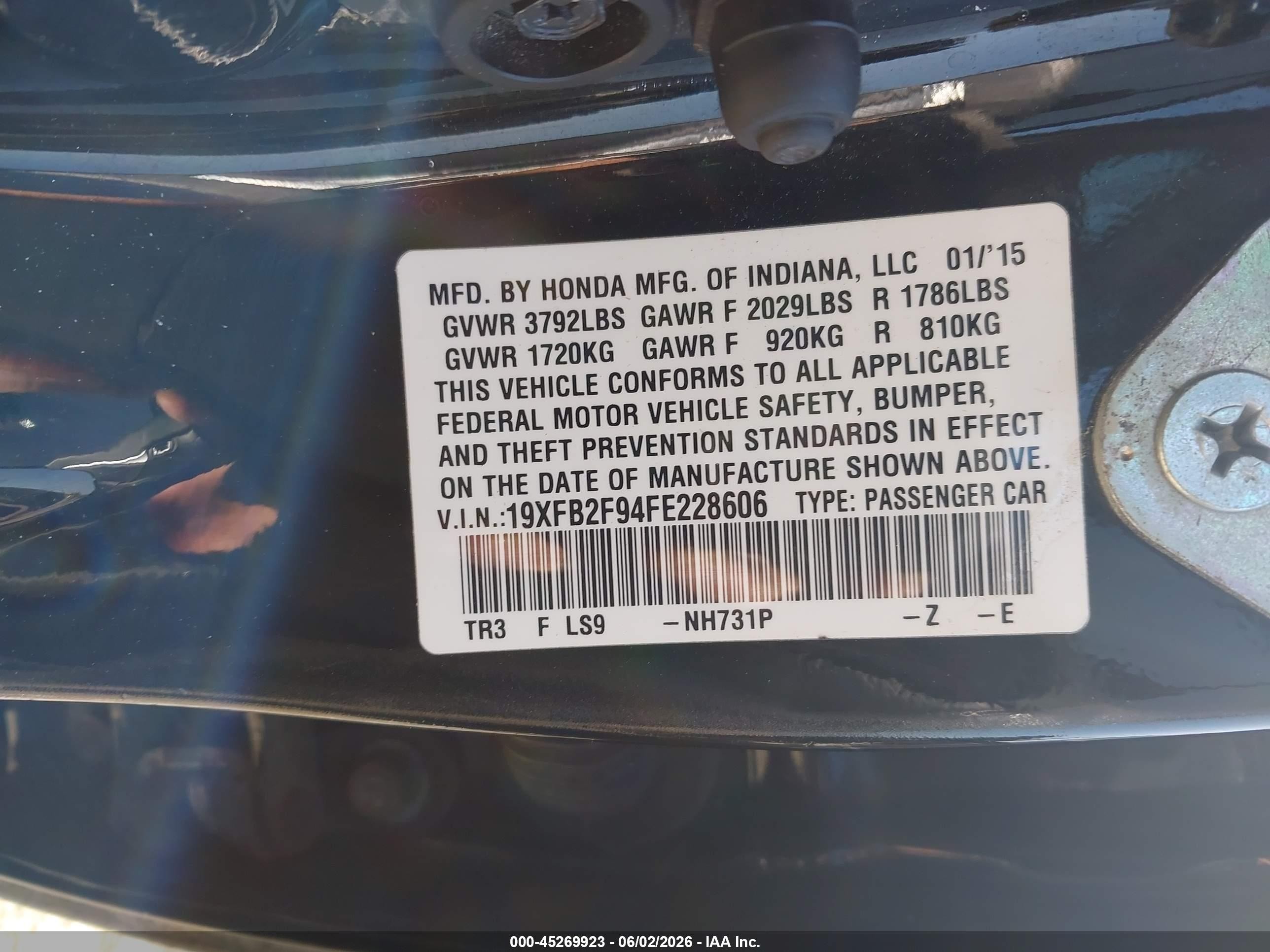 2015 Honda Civic Ex-l Black vin: 19XFB2F94FE228606