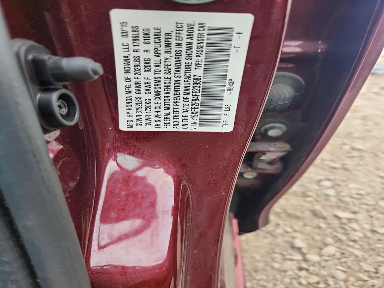 2015 Honda Civic Exl Burgundy vin: 19XFB2F94FE239587