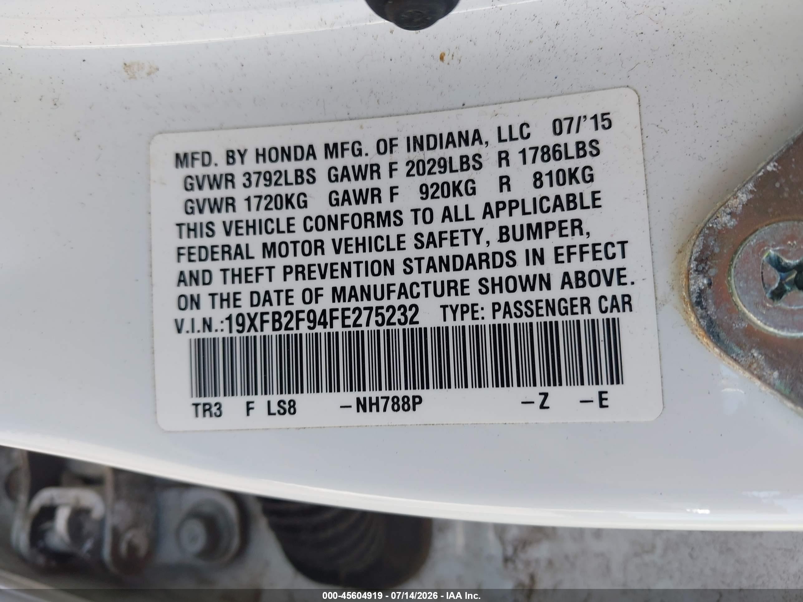2015 Honda Civic Ex-l White vin: 19XFB2F94FE275232
