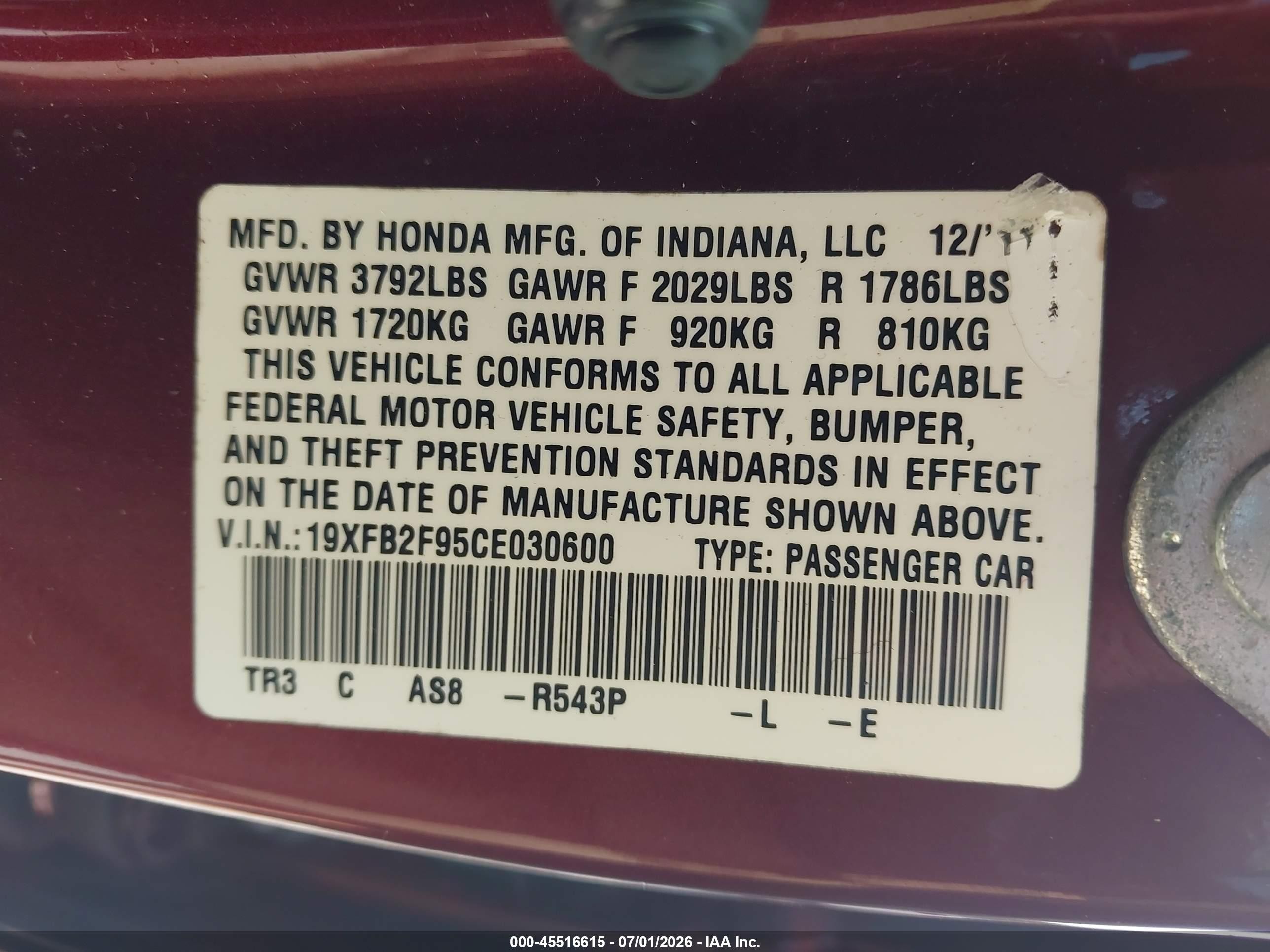 2012 Honda Civic Ex-l Maroon vin: 19XFB2F95CE030600