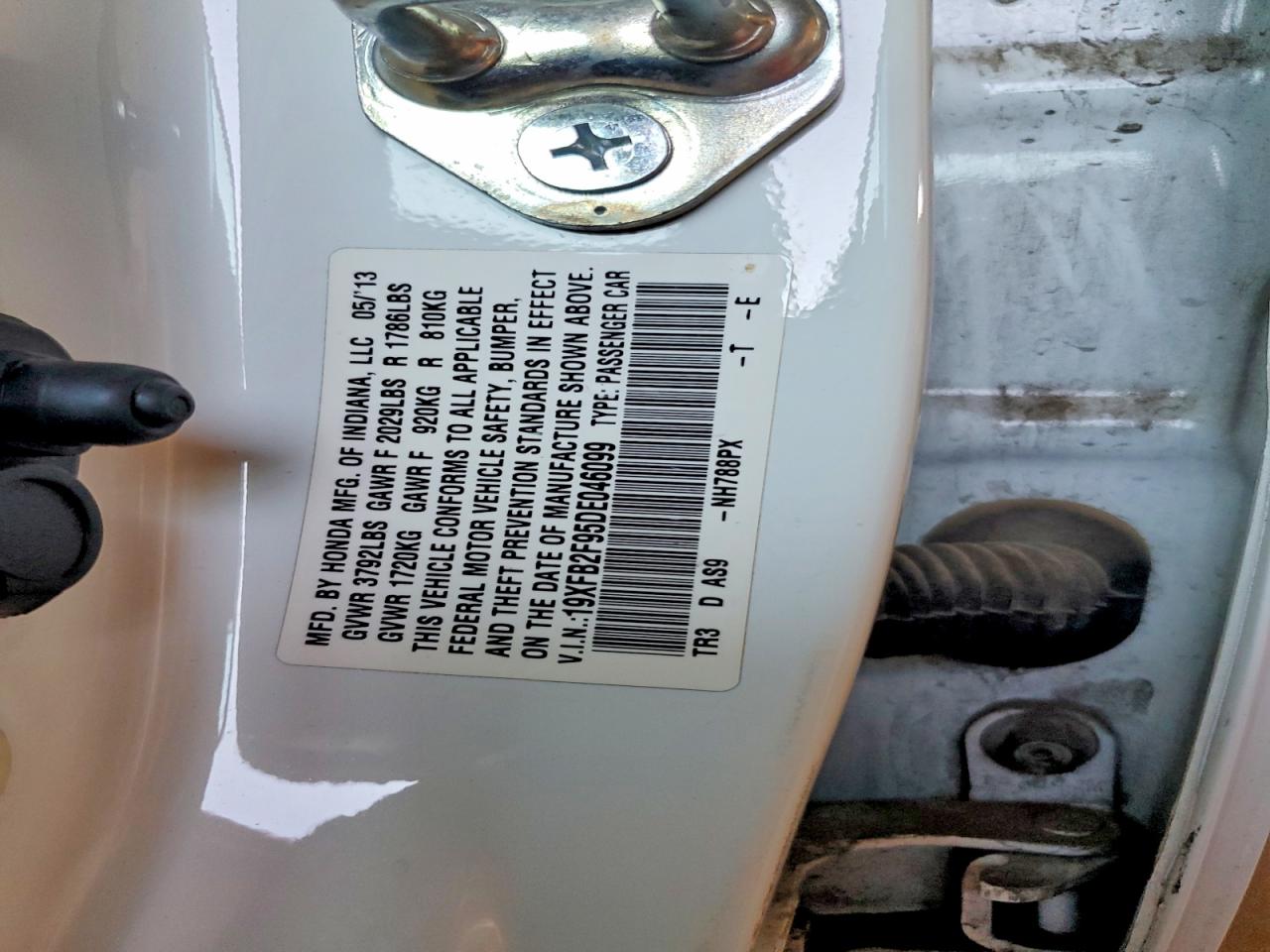 2013 Honda Civic Exl White vin: 19XFB2F95DE046099