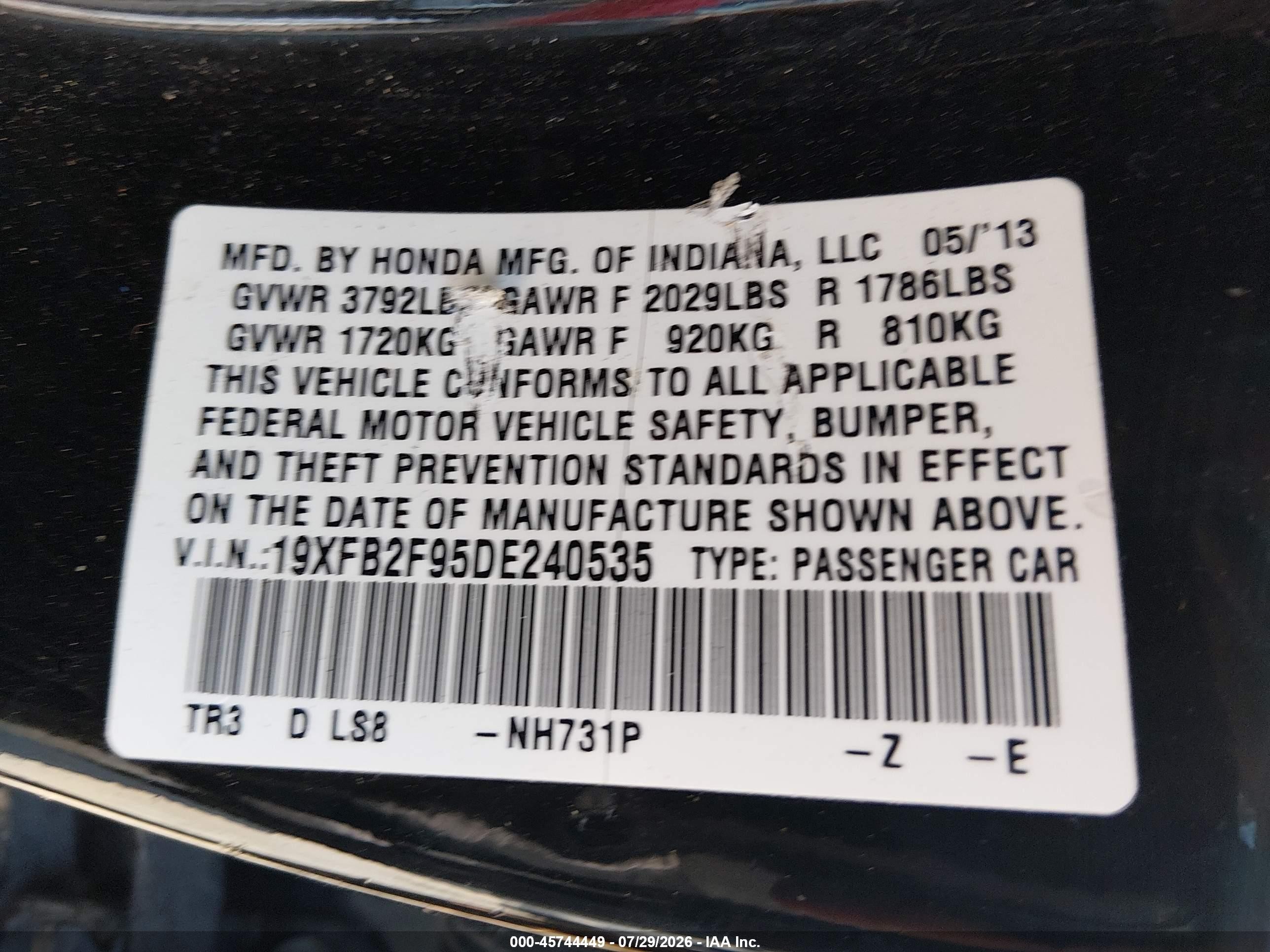 2013 Honda Civic Ex-l Black vin: 19XFB2F95DE240535