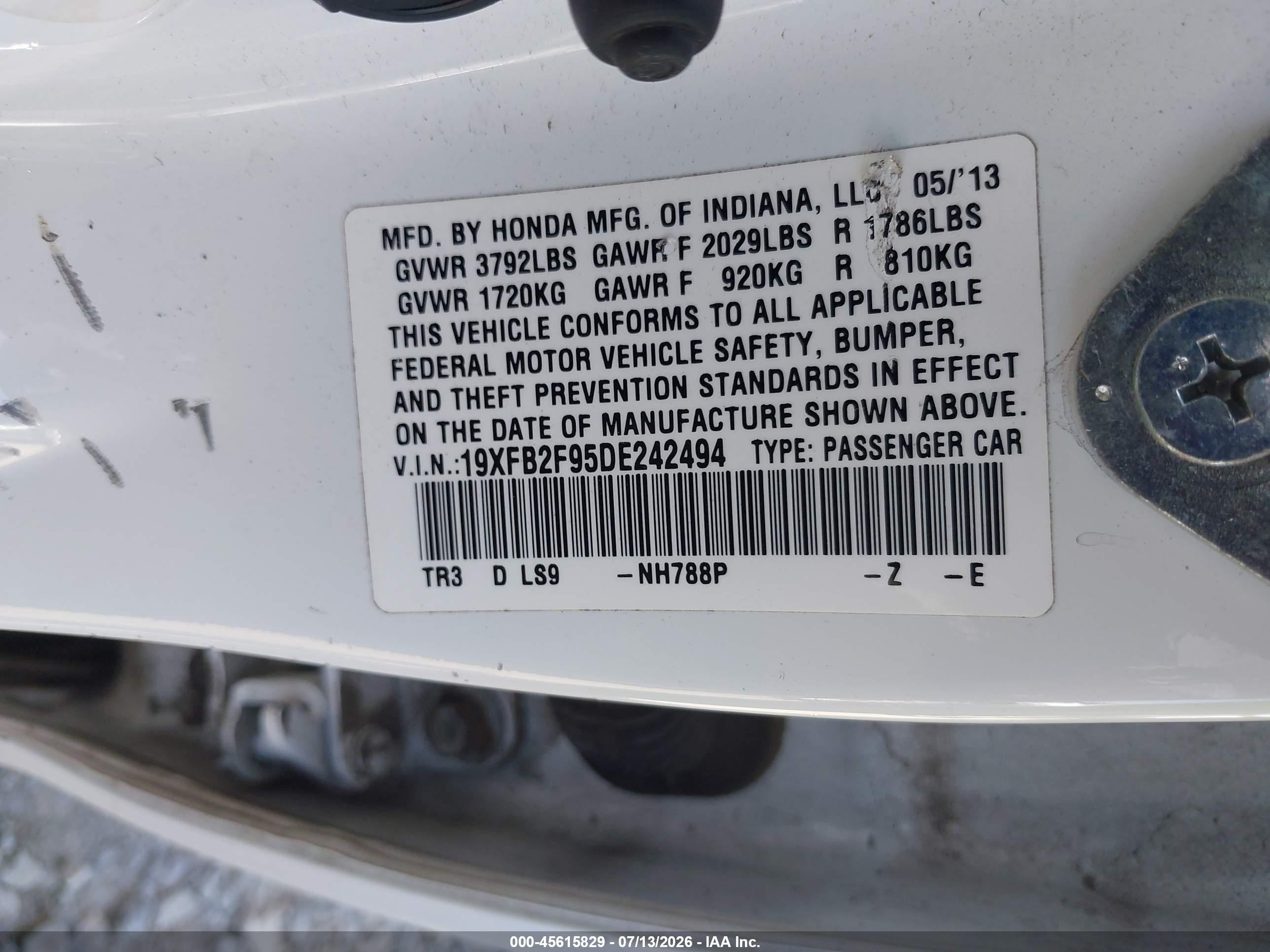 2013 Honda Civic Ex-l Белый vin: 19XFB2F95DE242494