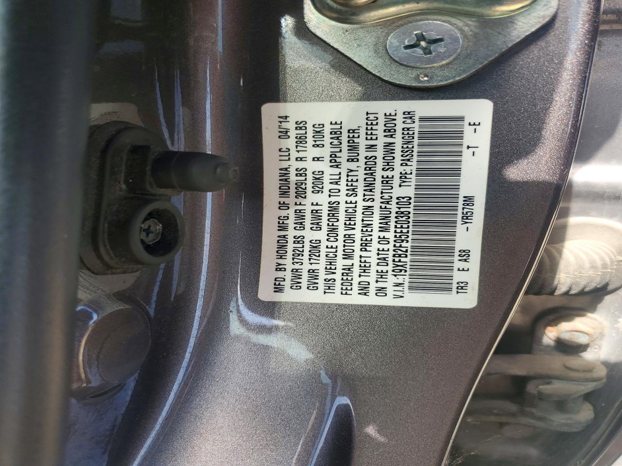 2014 Honda Civic Exl Gray vin: 19XFB2F95EE038103
