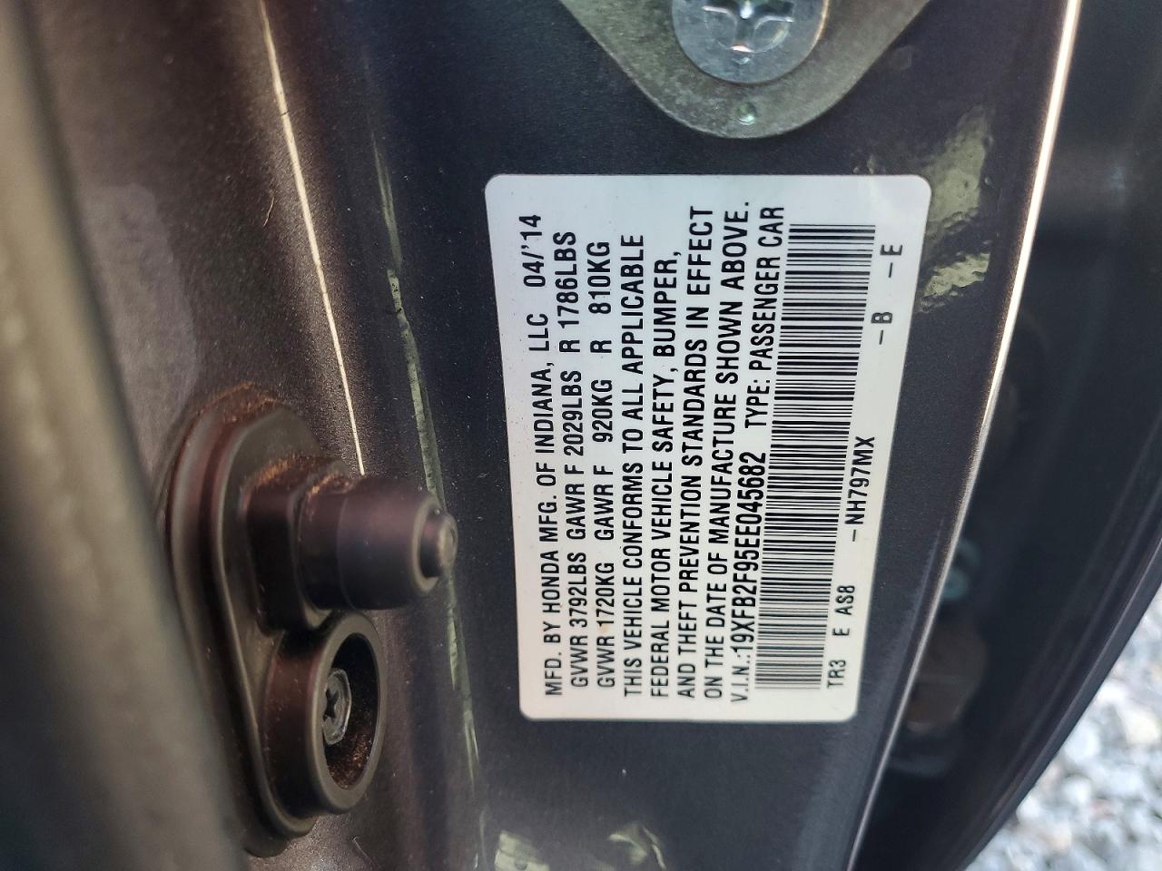 2014 Honda Civic Exl Gray vin: 19XFB2F95EE045682