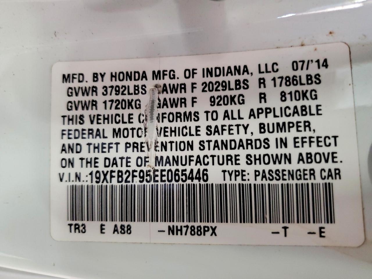 2014 Honda Civic Exl White vin: 19XFB2F95EE065446